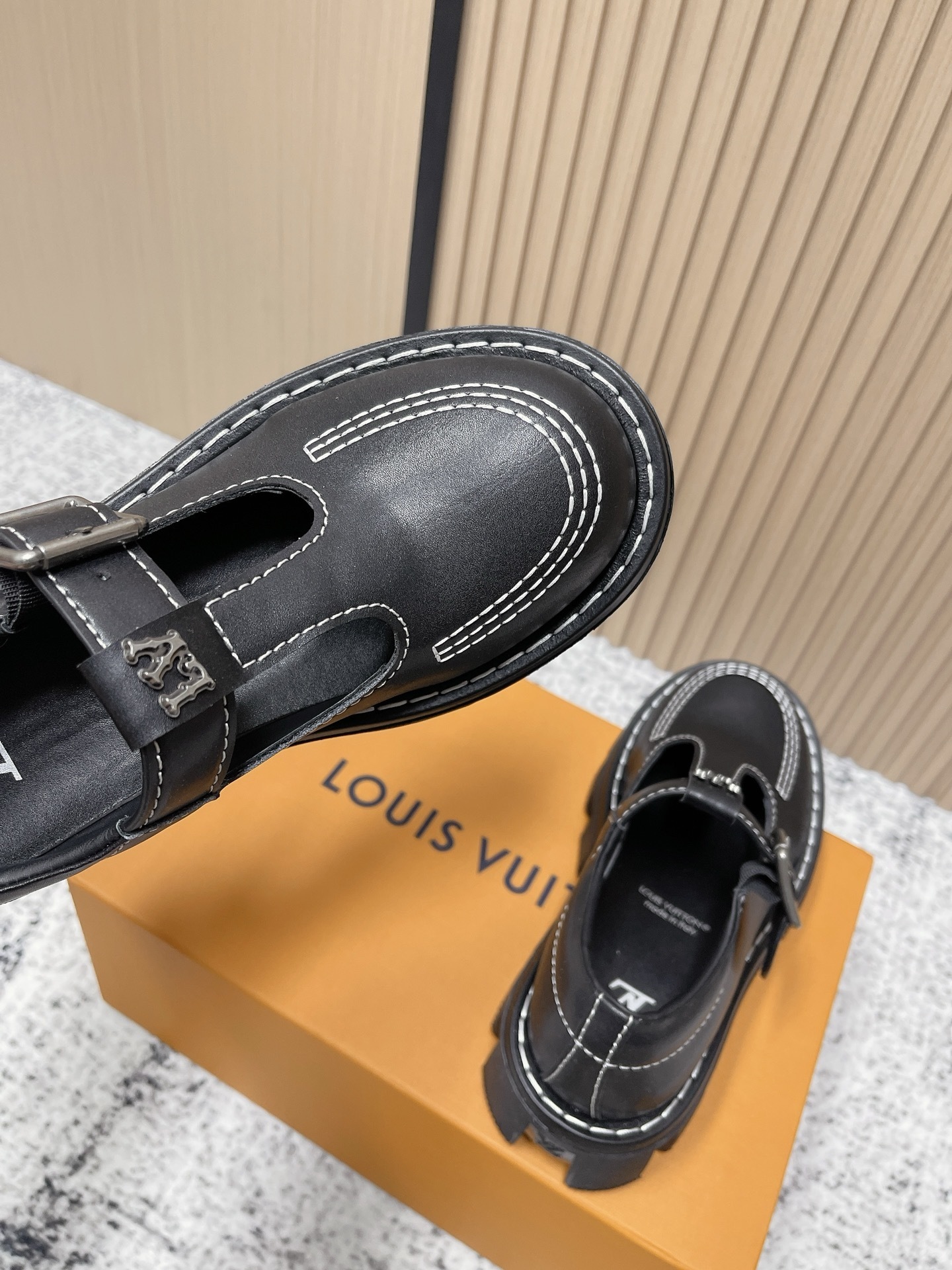 Louis Vuitton Women's Black Leather T-Strap Platform Mary Jane Shoes