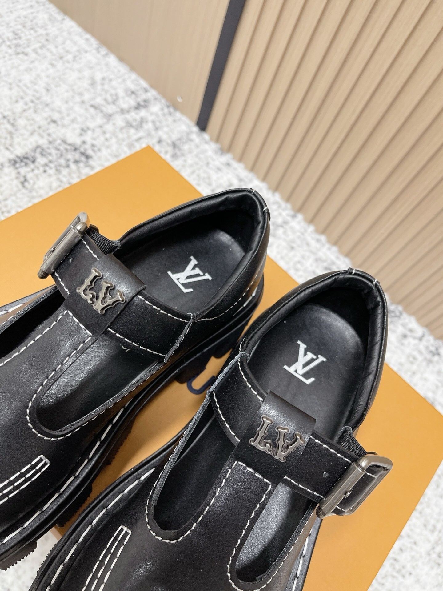 Louis Vuitton Women's Black Leather T-Strap Platform Mary Jane Shoes