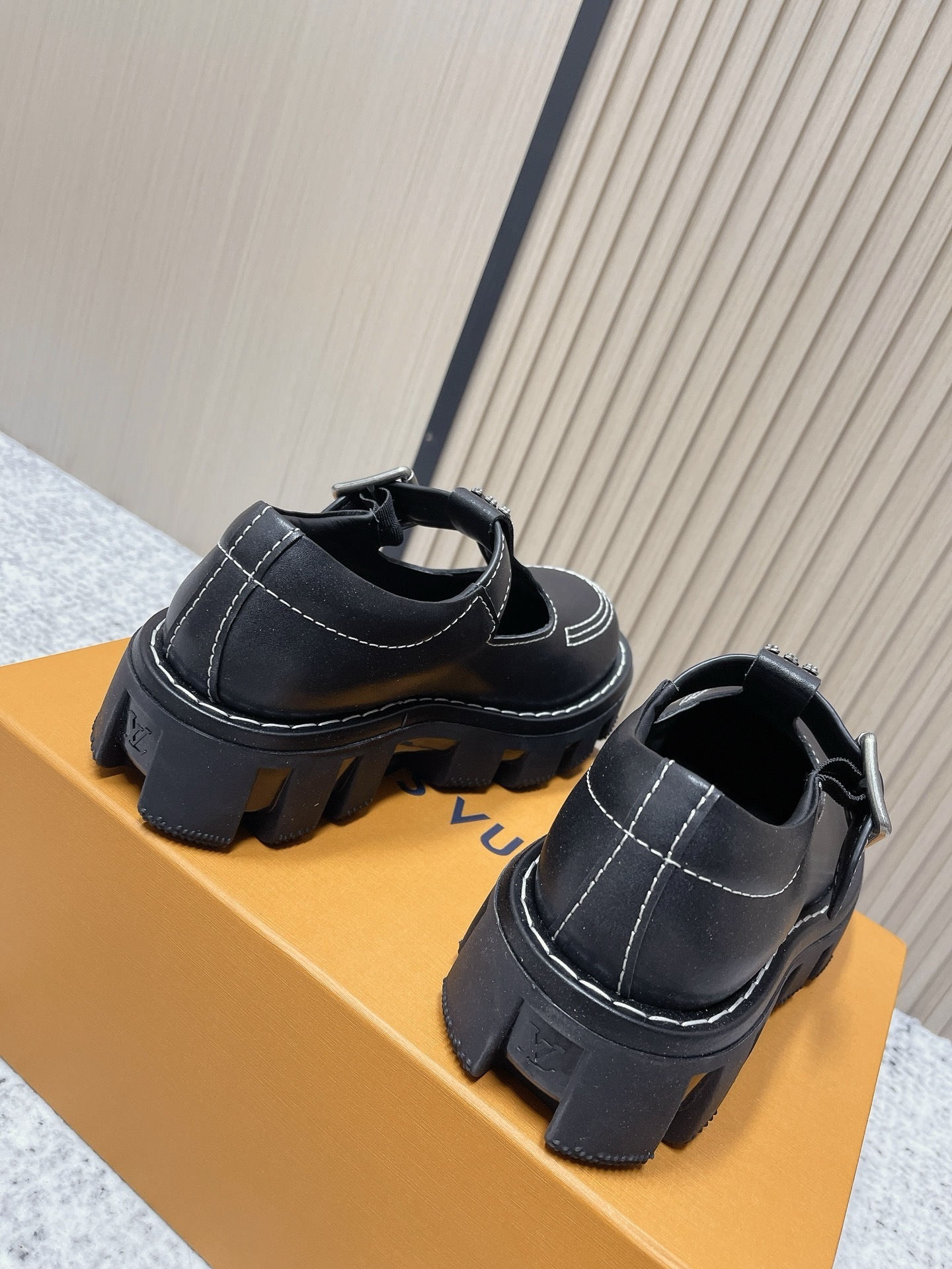 Louis Vuitton Women's Black Leather T-Strap Platform Mary Jane Shoes