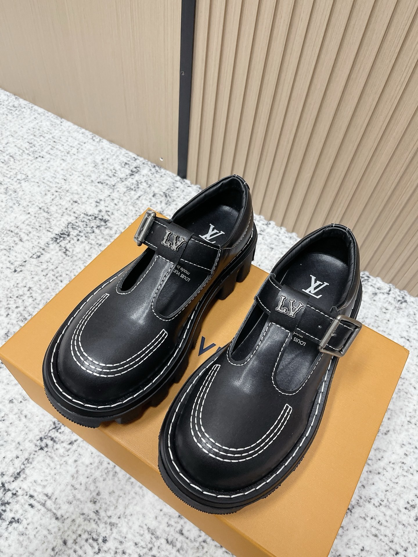 Louis Vuitton Women’s Black Leather T-Strap Platform Mary Jane Shoes