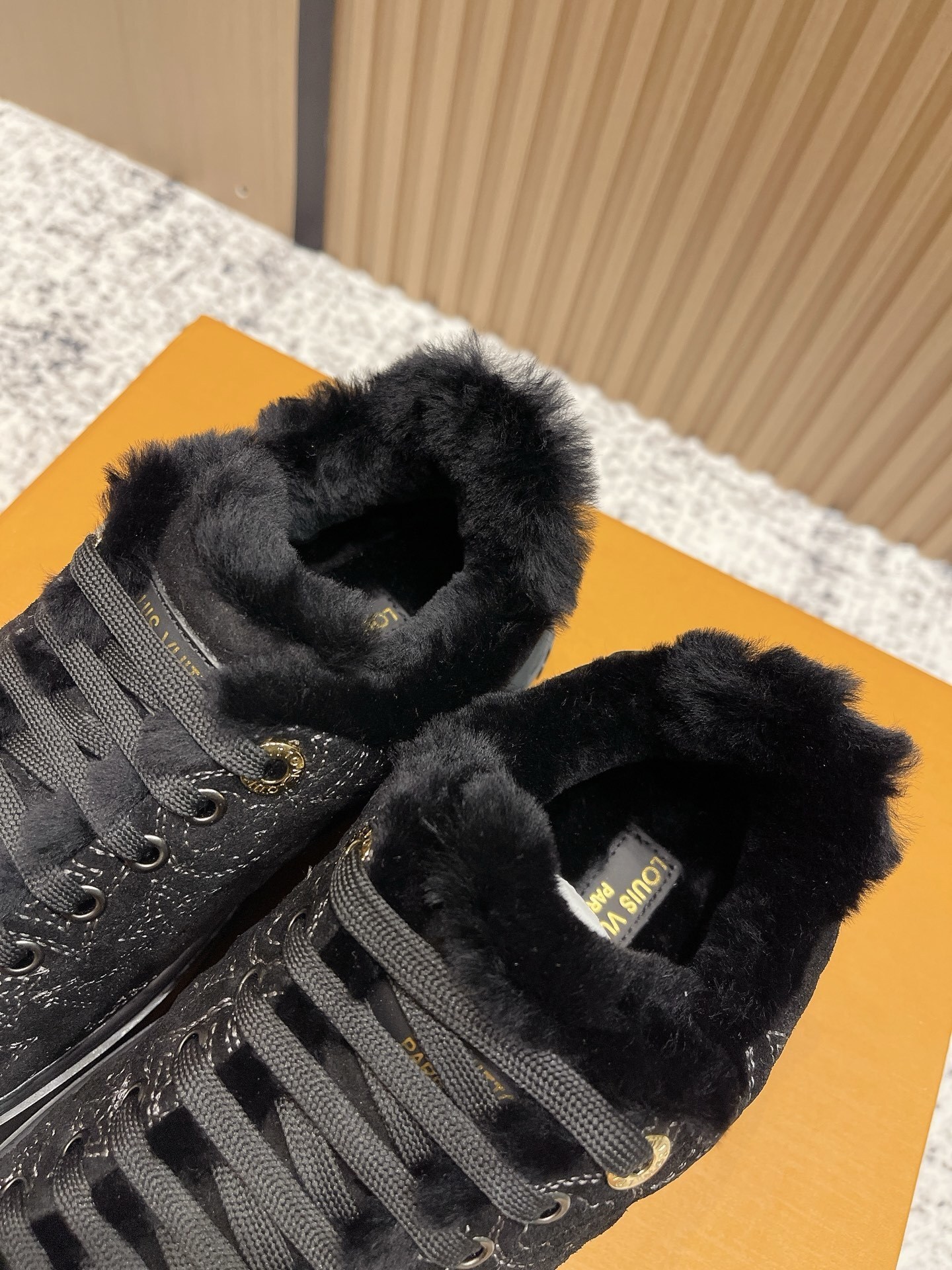 Louis Vuitton Black Monogram Fur-Lined Sneakers - Luxury Winter Shoes