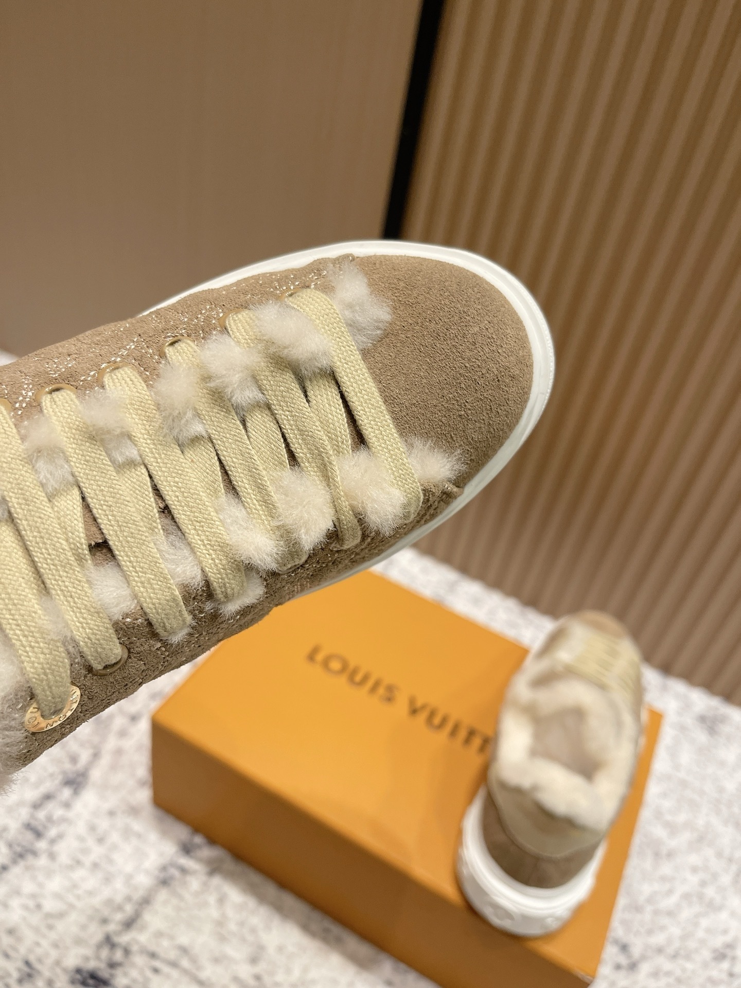 Louis Vuitton Women's Suede Sneakers with Shearling Lining - Taupe