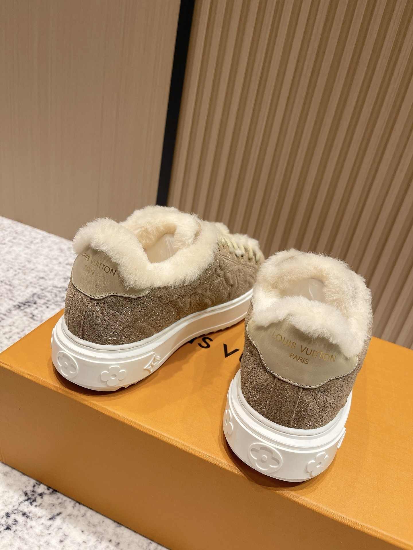 Louis Vuitton Women's Suede Sneakers with Shearling Lining - Taupe