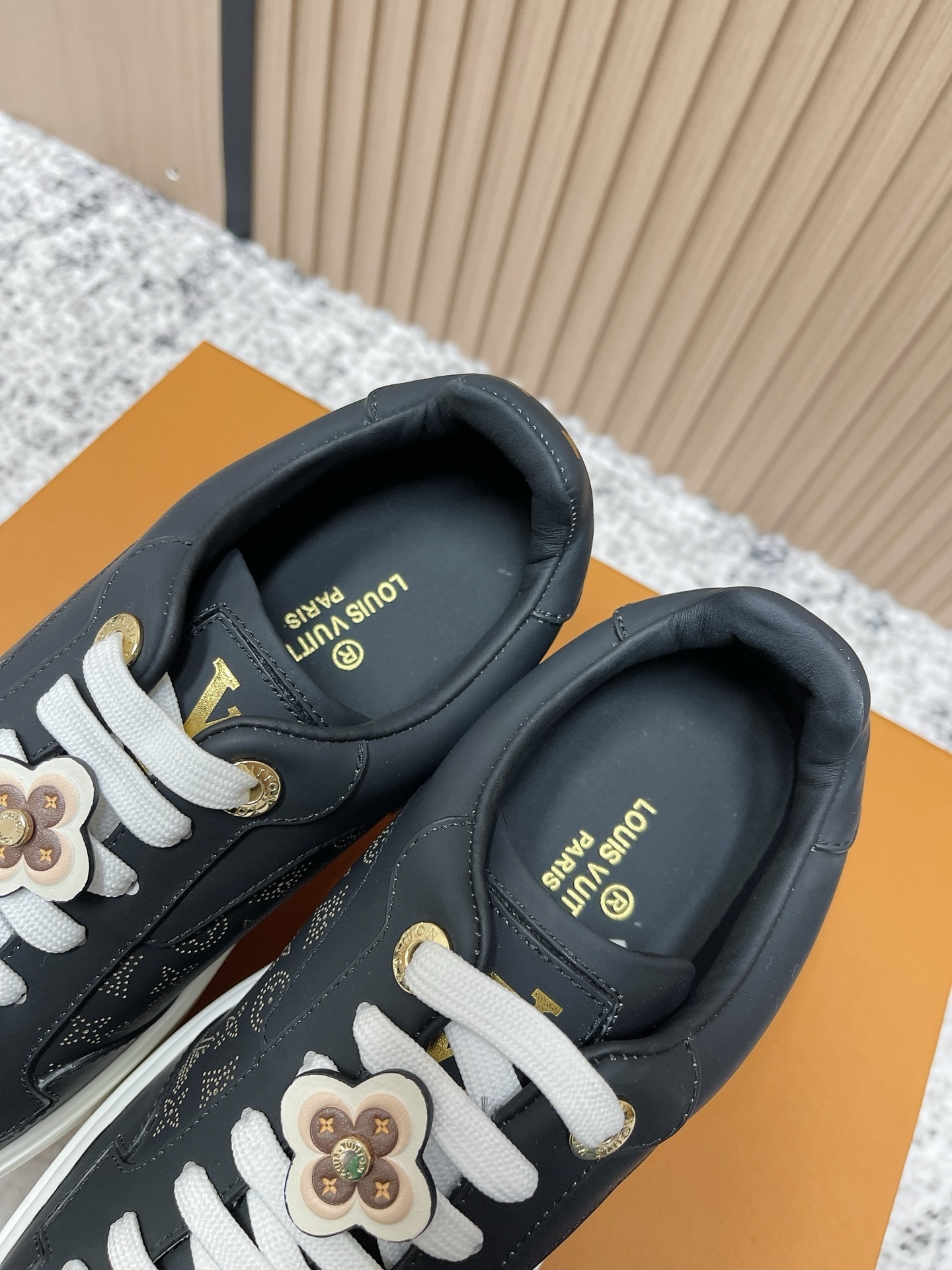 Louis Vuitton Women's Black Monogram Flower Charm Sneakers