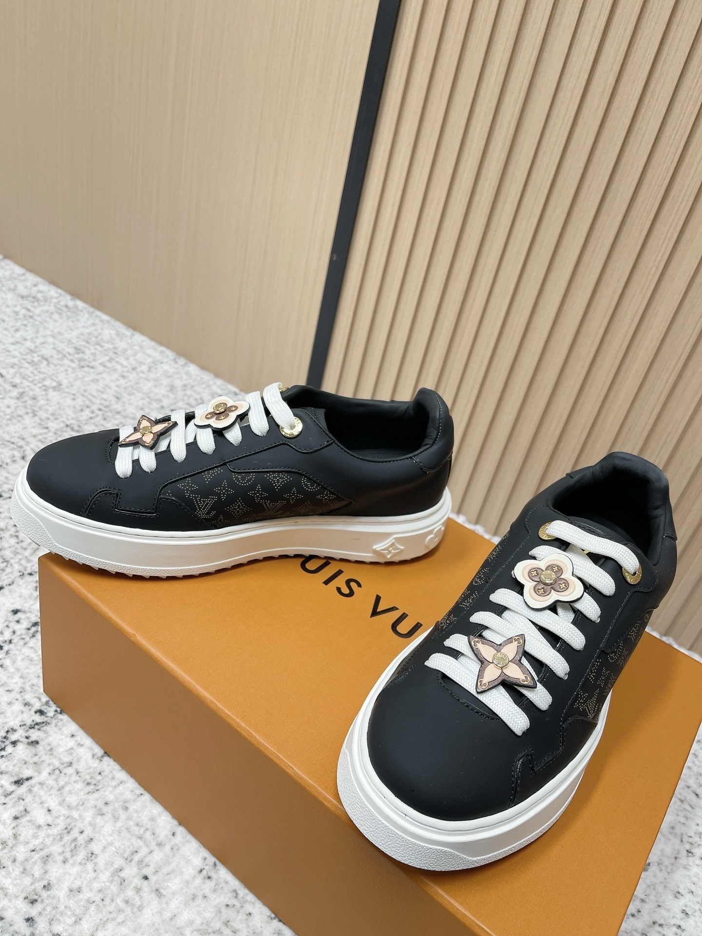 Louis Vuitton Women's Black Monogram Flower Charm Sneakers