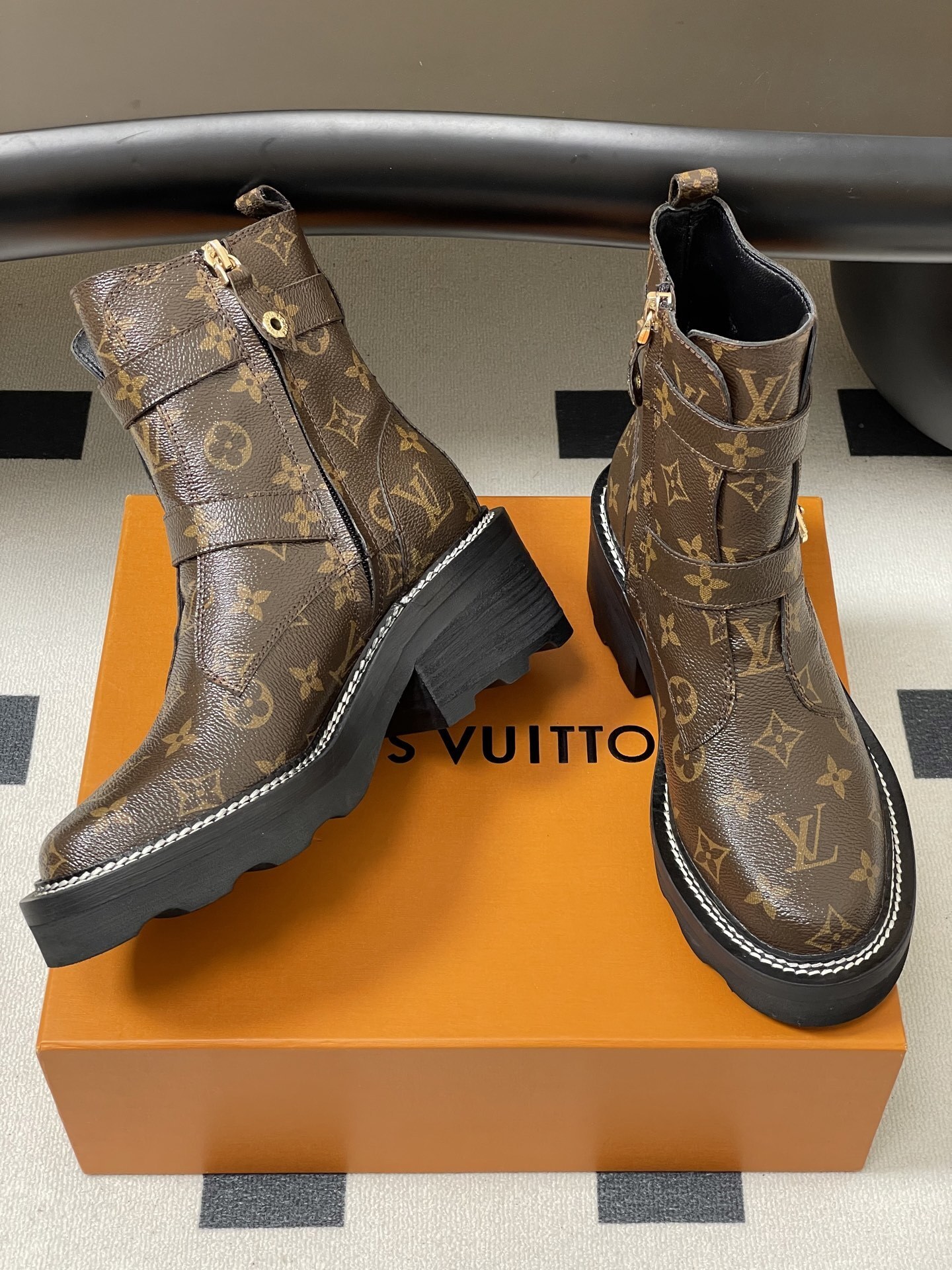 Louis Vuitton Monogram Star Trail Ankle Boots with Chunky Heel