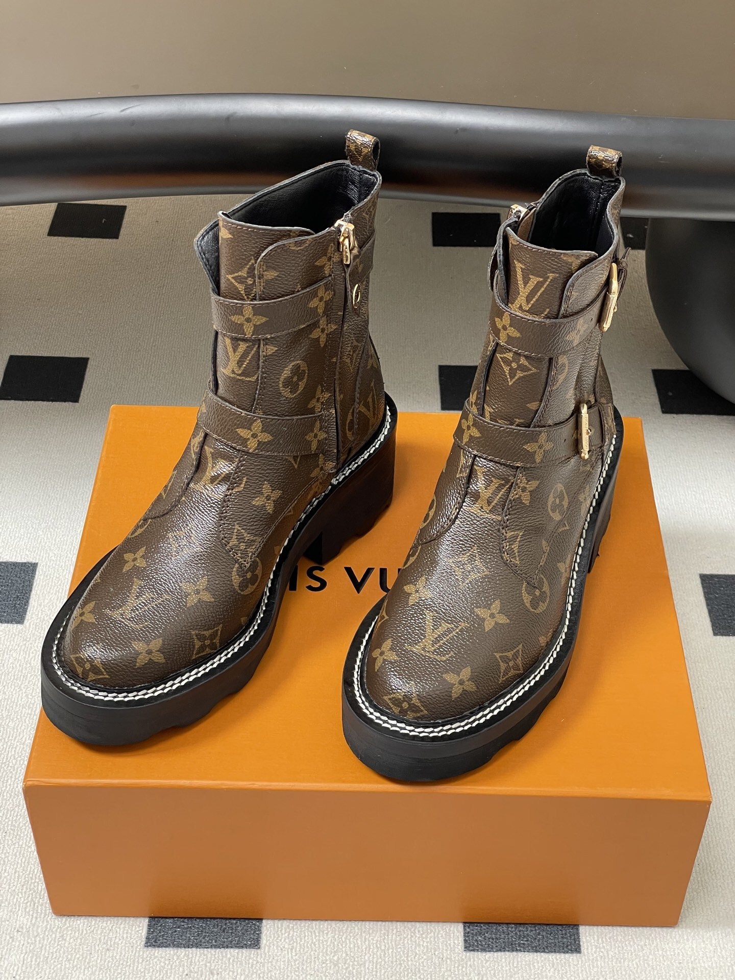 Louis Vuitton Monogram Star Trail Ankle Boots with Chunky Heel