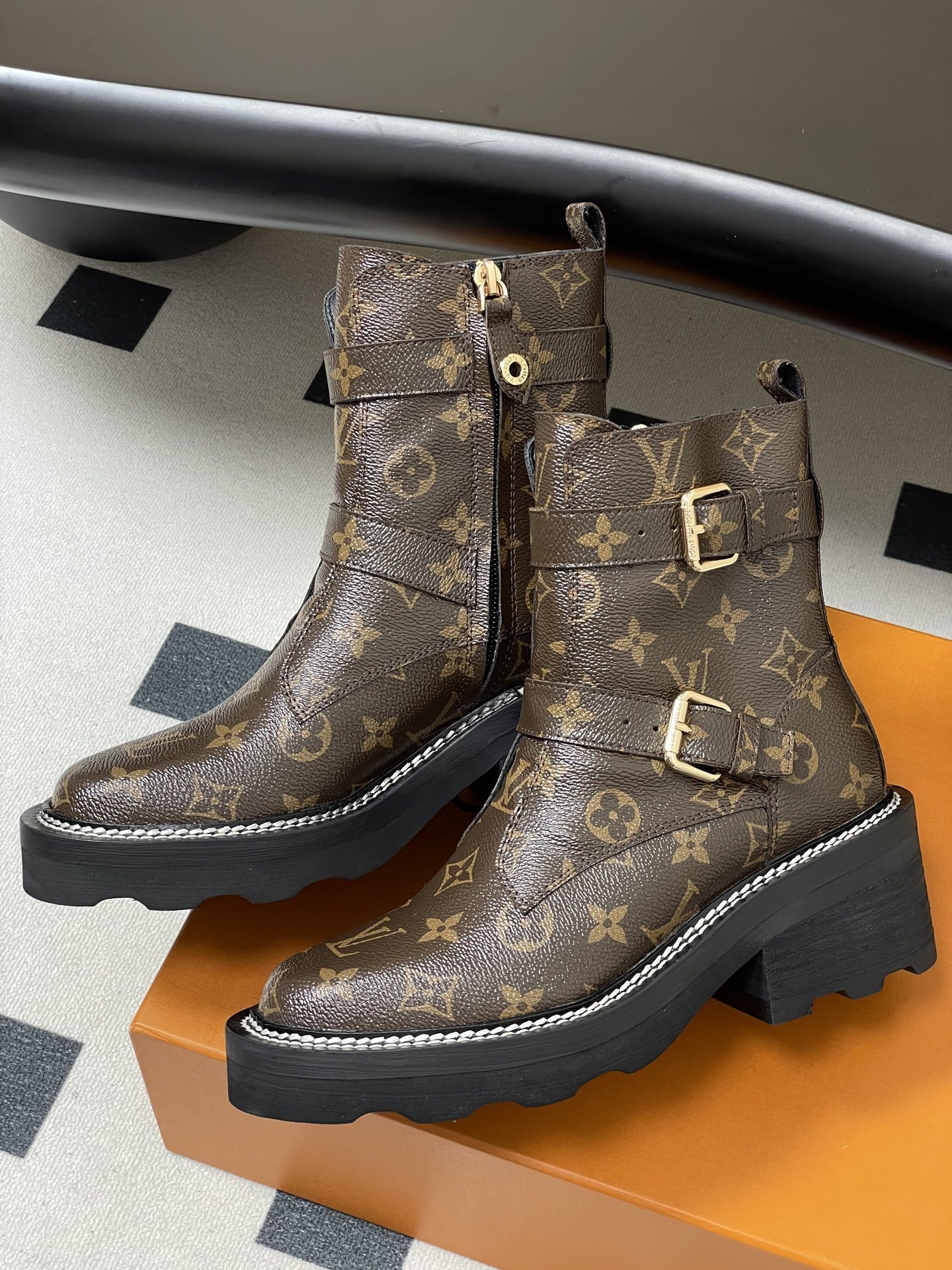 Louis Vuitton Monogram Star Trail Ankle Boots with Chunky Heel
