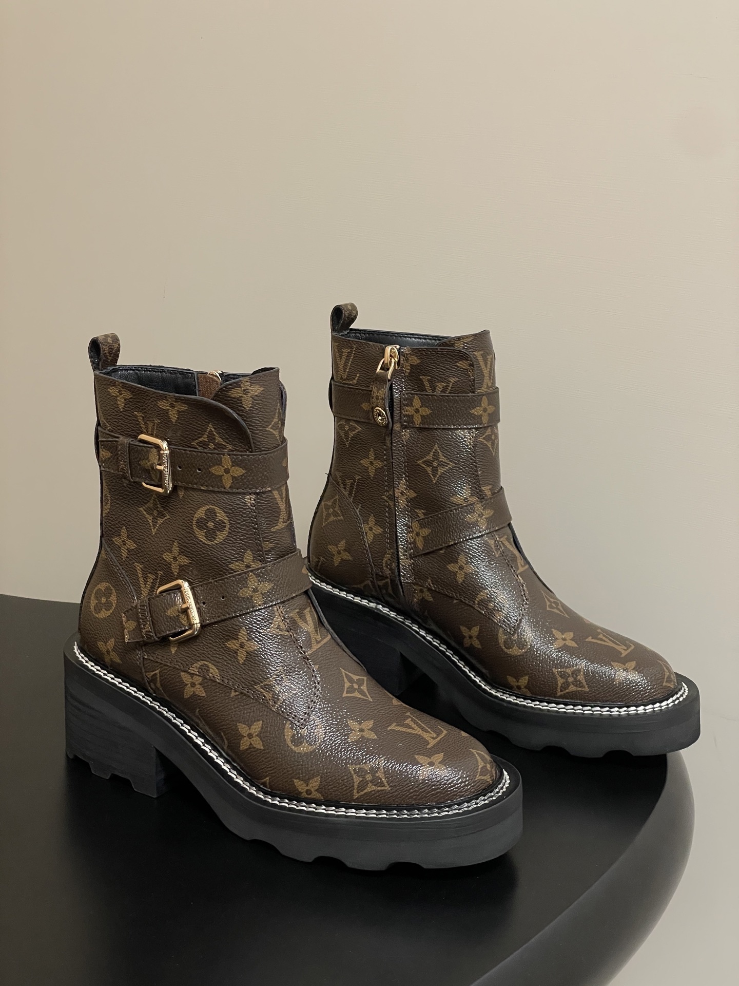 Louis Vuitton Monogram Star Trail Ankle Boots with Chunky Heel