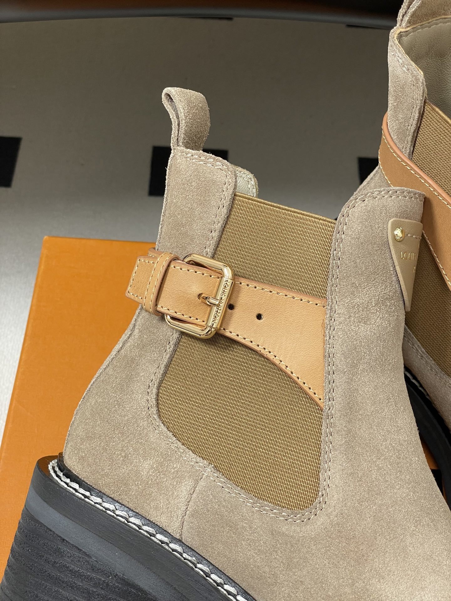 Louis Vuitton Territory Flat Ankle Boot in Beige Suede