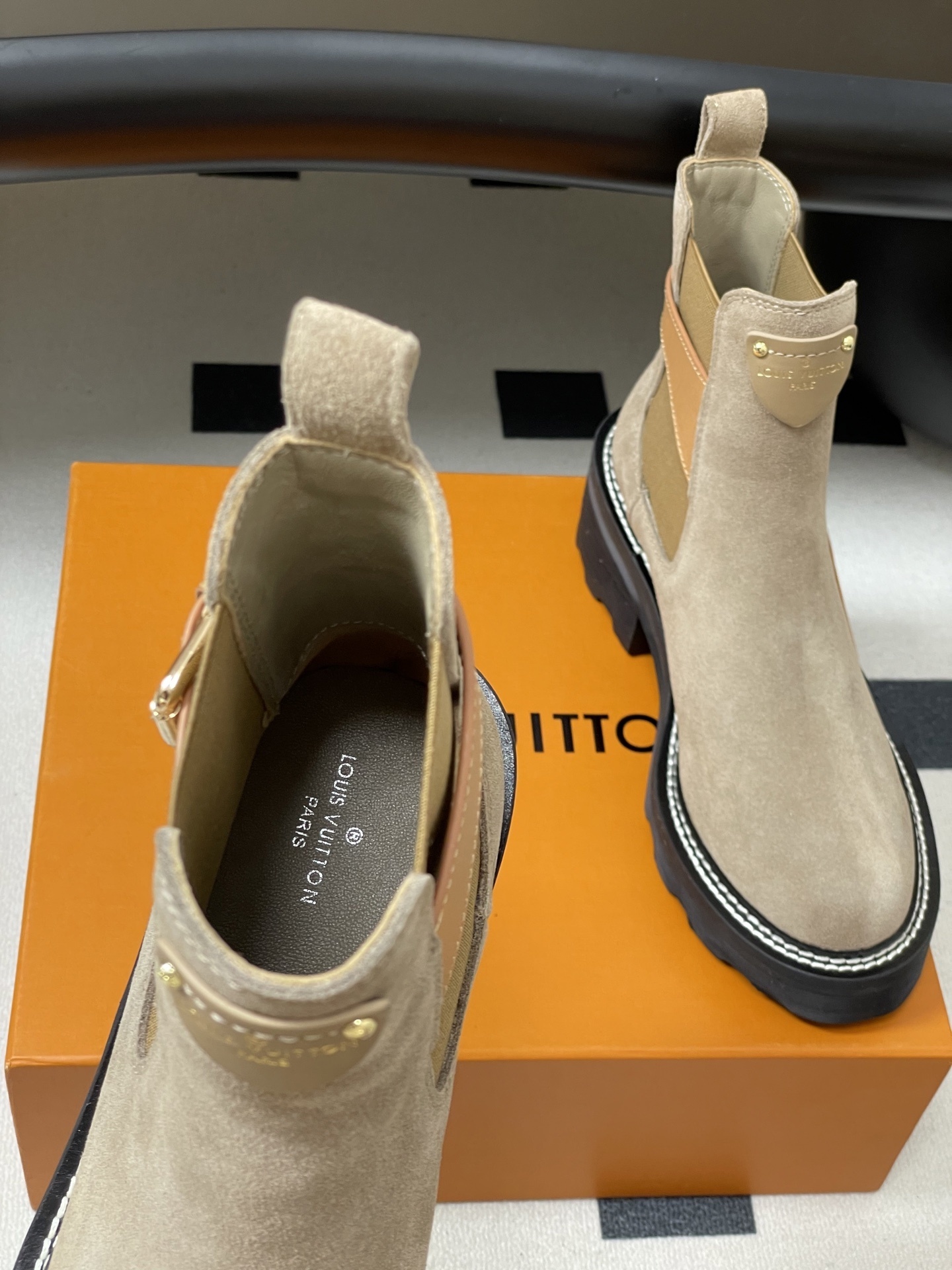 Louis Vuitton Territory Flat Ankle Boot in Beige Suede