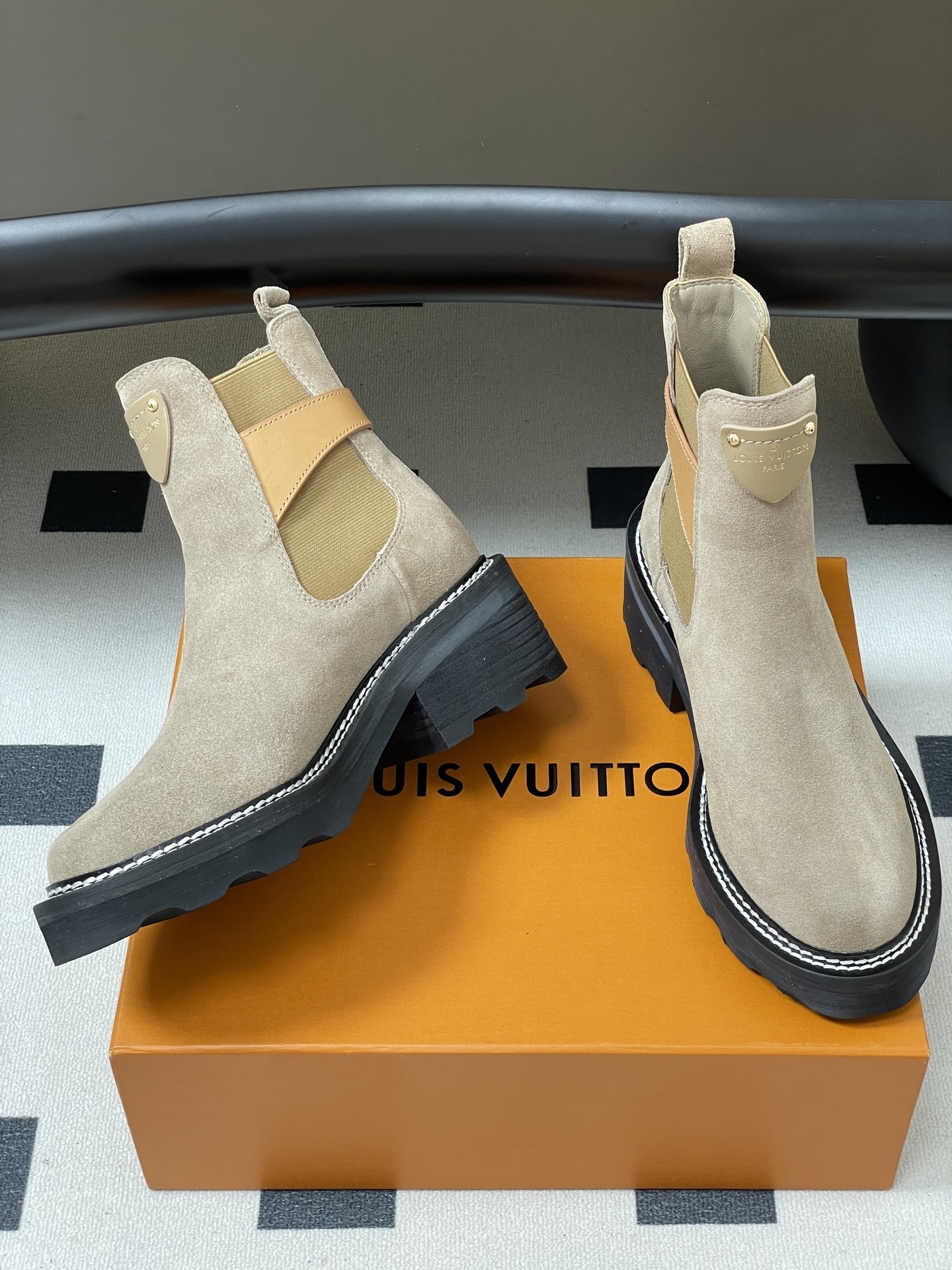 Louis Vuitton Territory Flat Ankle Boot in Beige Suede