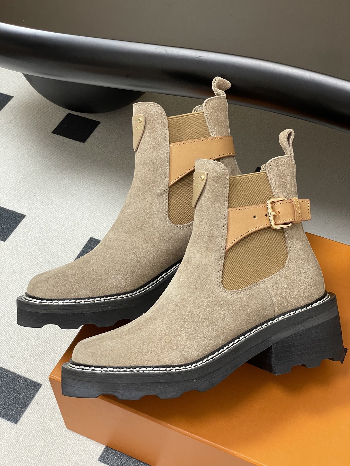 Louis Vuitton Territory Flat Ankle Boot in Beige Suede