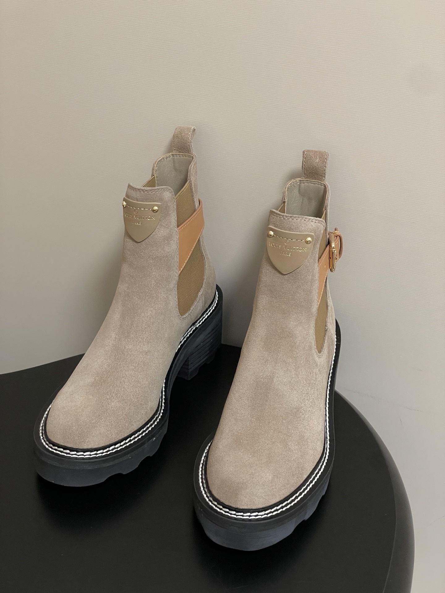 Louis Vuitton Territory Flat Ankle Boot in Beige Suede