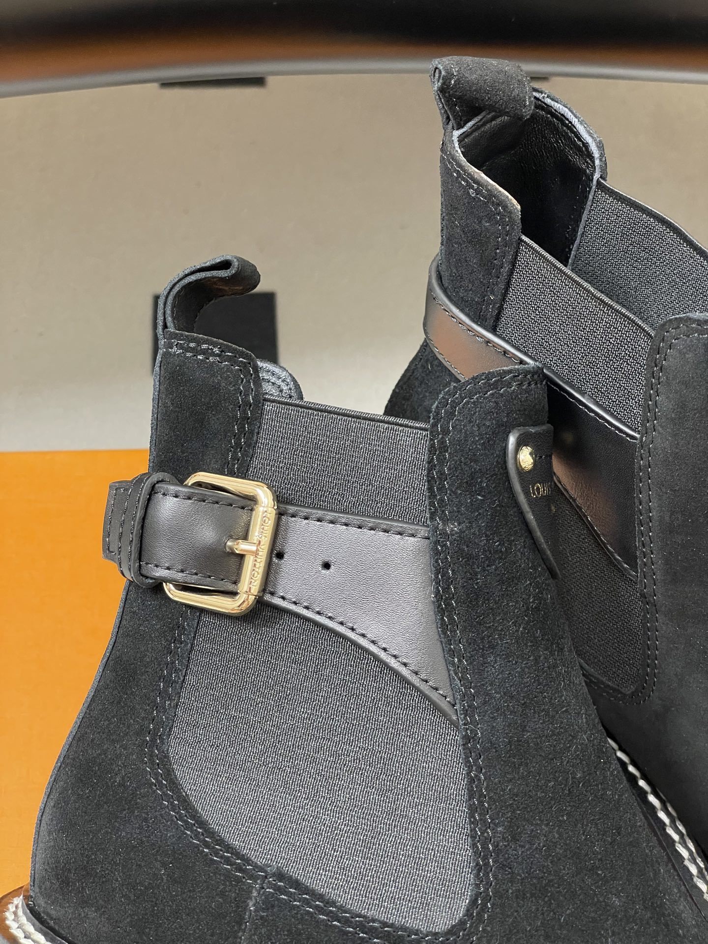 Louis Vuitton Black Suede Chelsea Ankle Boots with Lug Sole