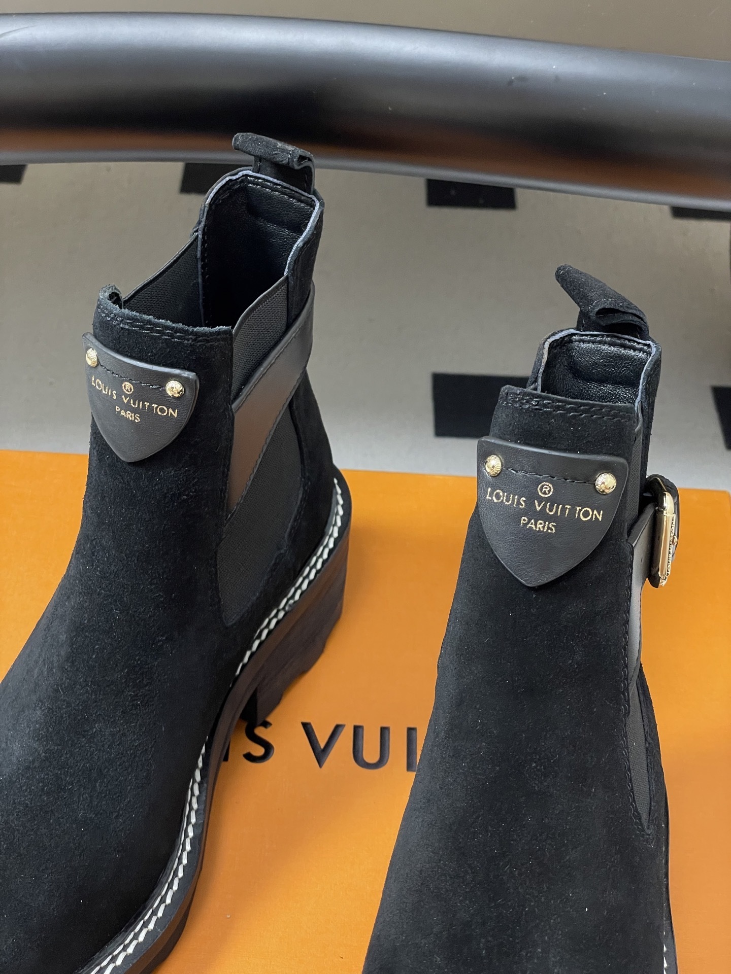 Louis Vuitton Black Suede Chelsea Ankle Boots with Lug Sole