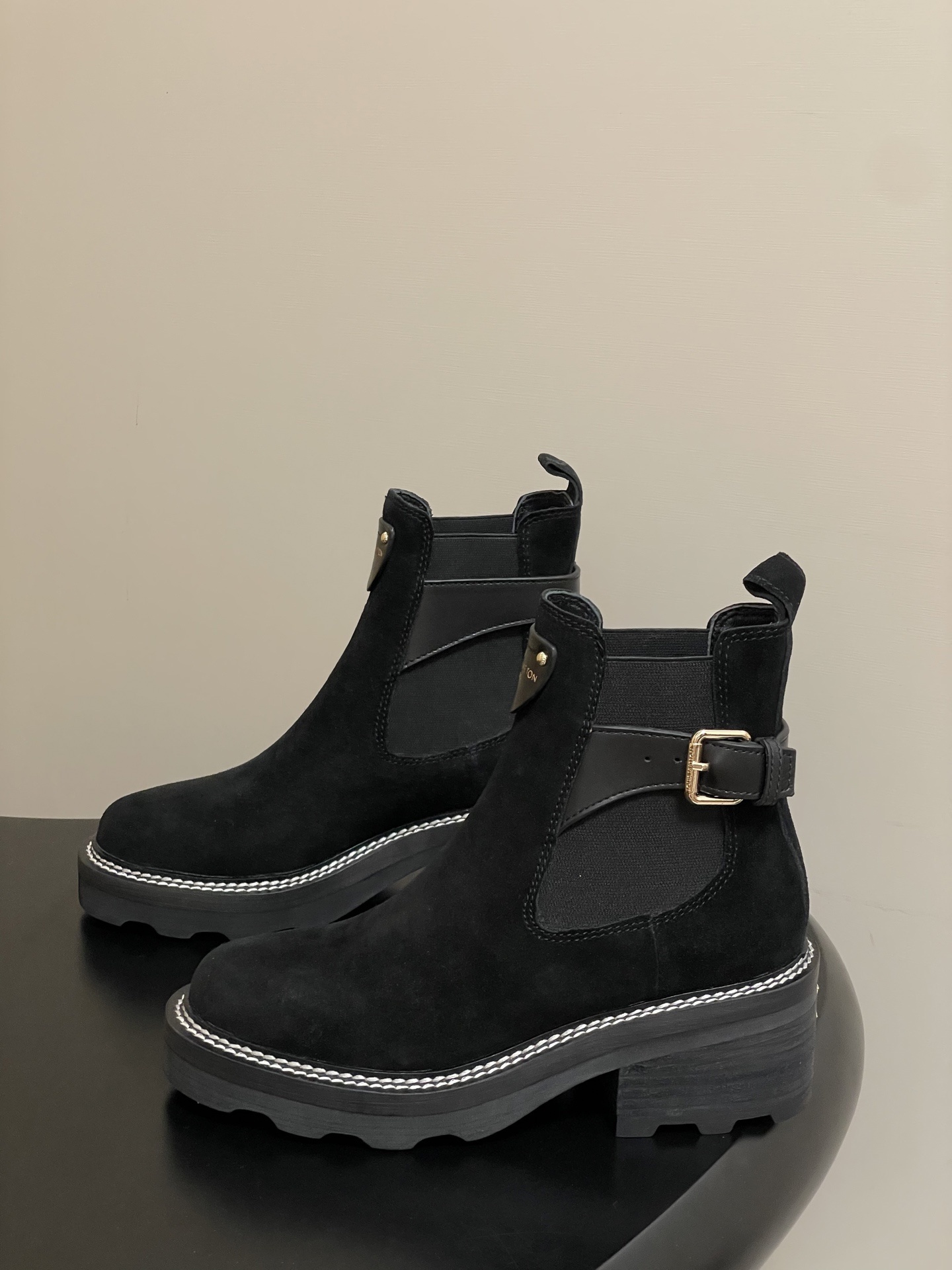 Louis Vuitton Black Suede Chelsea Ankle Boots with Lug Sole