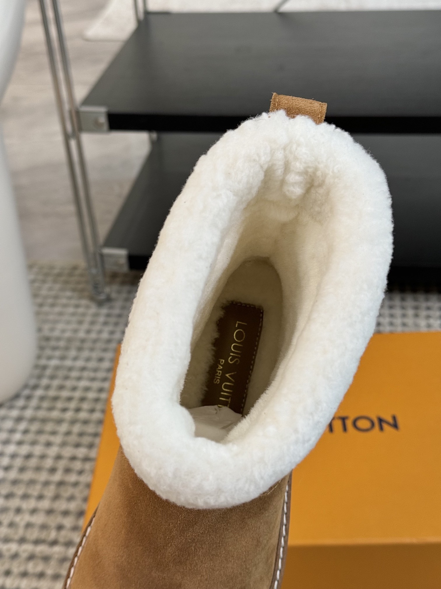 Louis Vuitton Tan Suede Shearling Winter Boots
