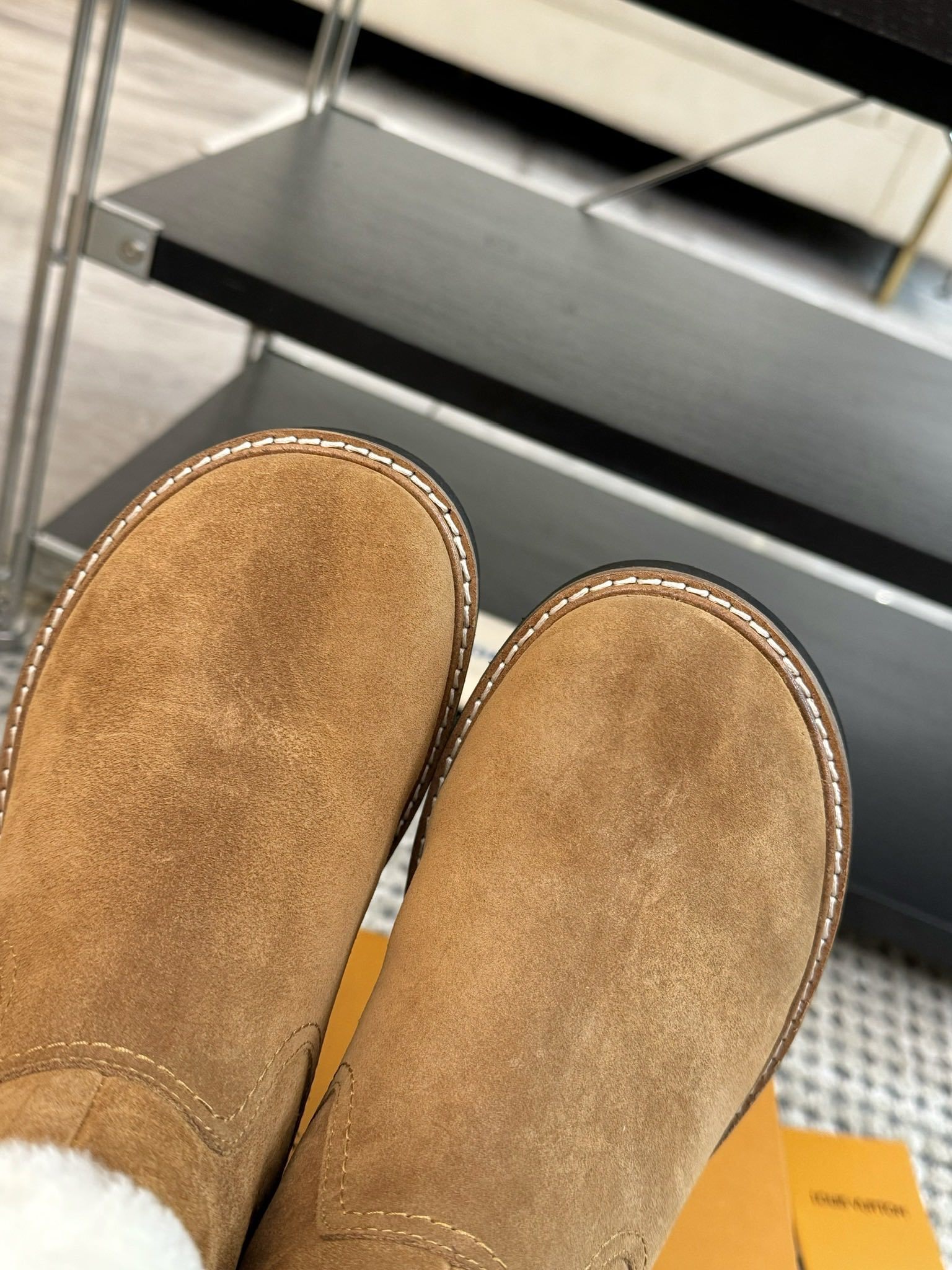 Louis Vuitton Tan Suede Shearling Winter Boots