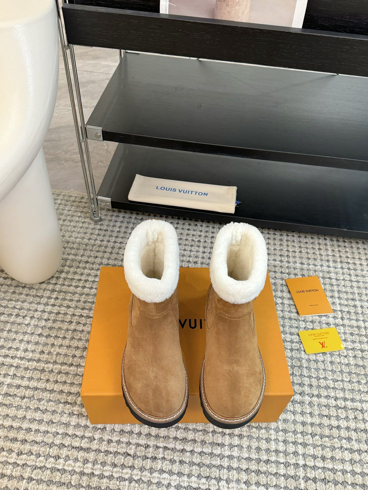 Louis Vuitton Tan Suede Shearling Winter Boots