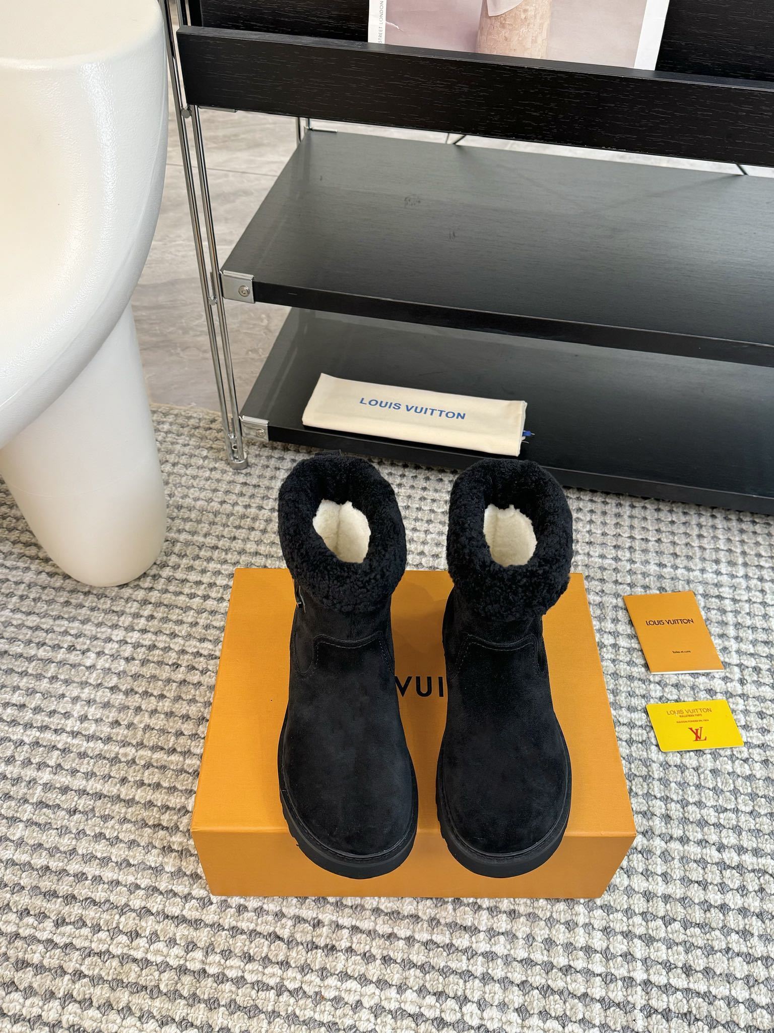 Louis Vuitton Women’s Black Suede Shearling Ankle Boots