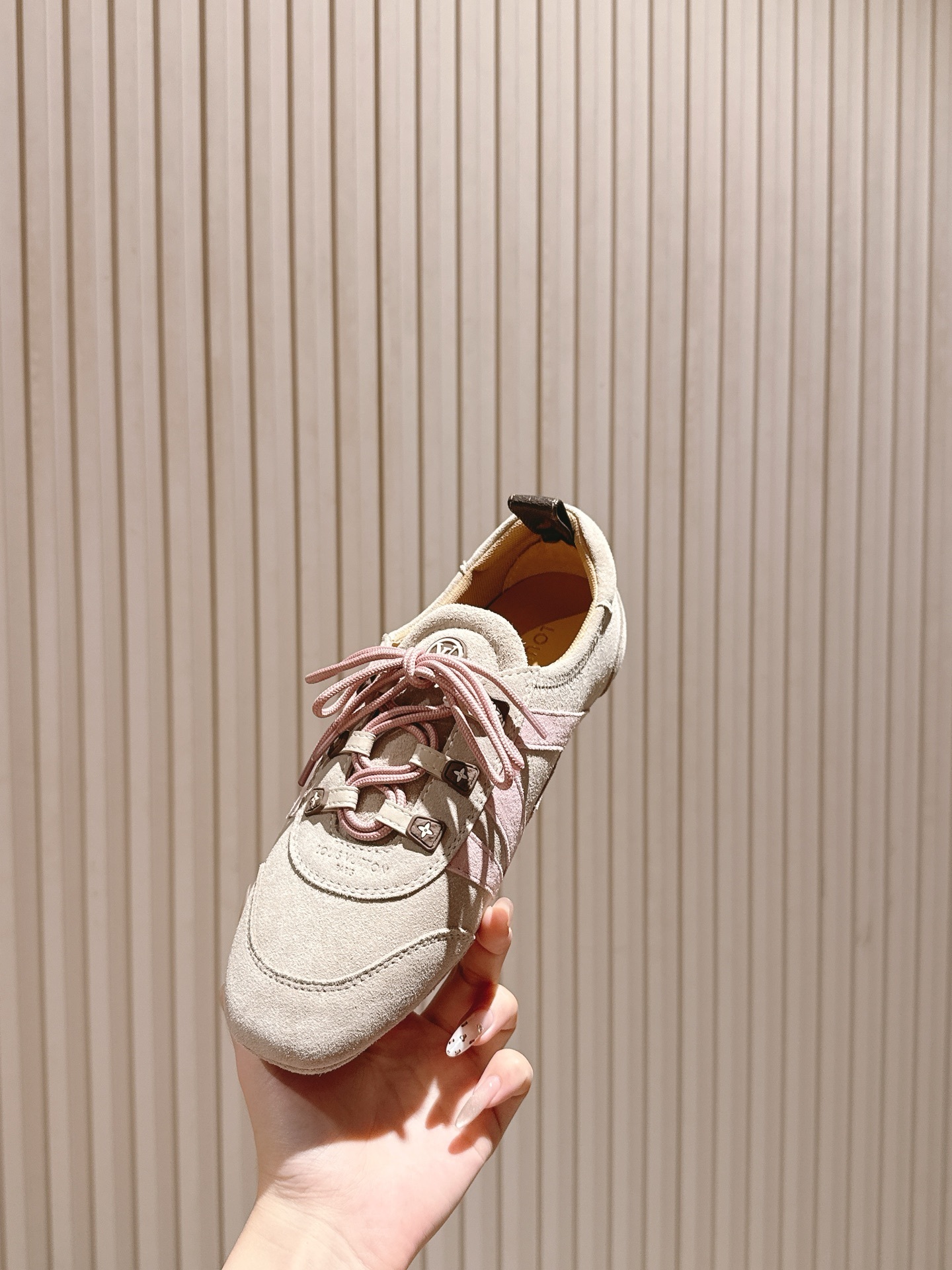 Louis Vuitton Run 55 Women's Sneakers - Grey & Pink Suede Luxury