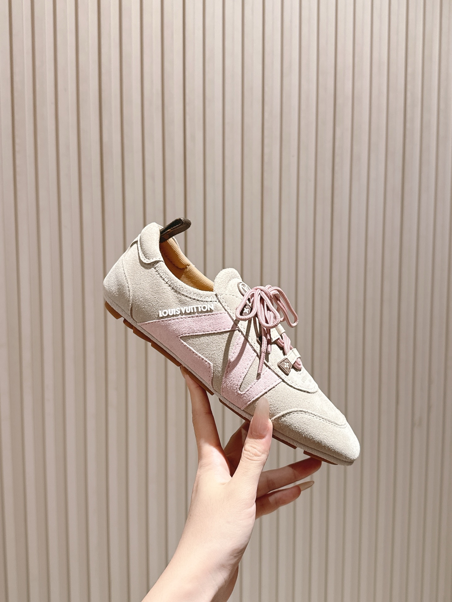 Louis Vuitton Run 55 Women's Sneakers - Grey & Pink Suede Luxury