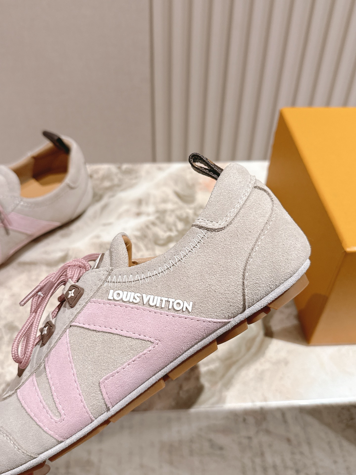 Louis Vuitton Run 55 Women's Sneakers - Grey & Pink Suede Luxury