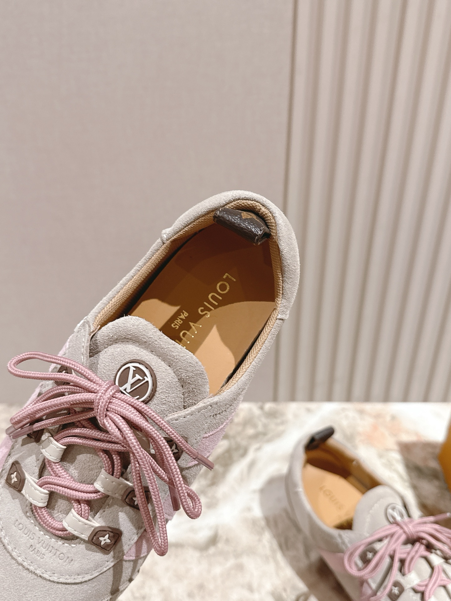 Louis Vuitton Run 55 Women's Sneakers - Grey & Pink Suede Luxury