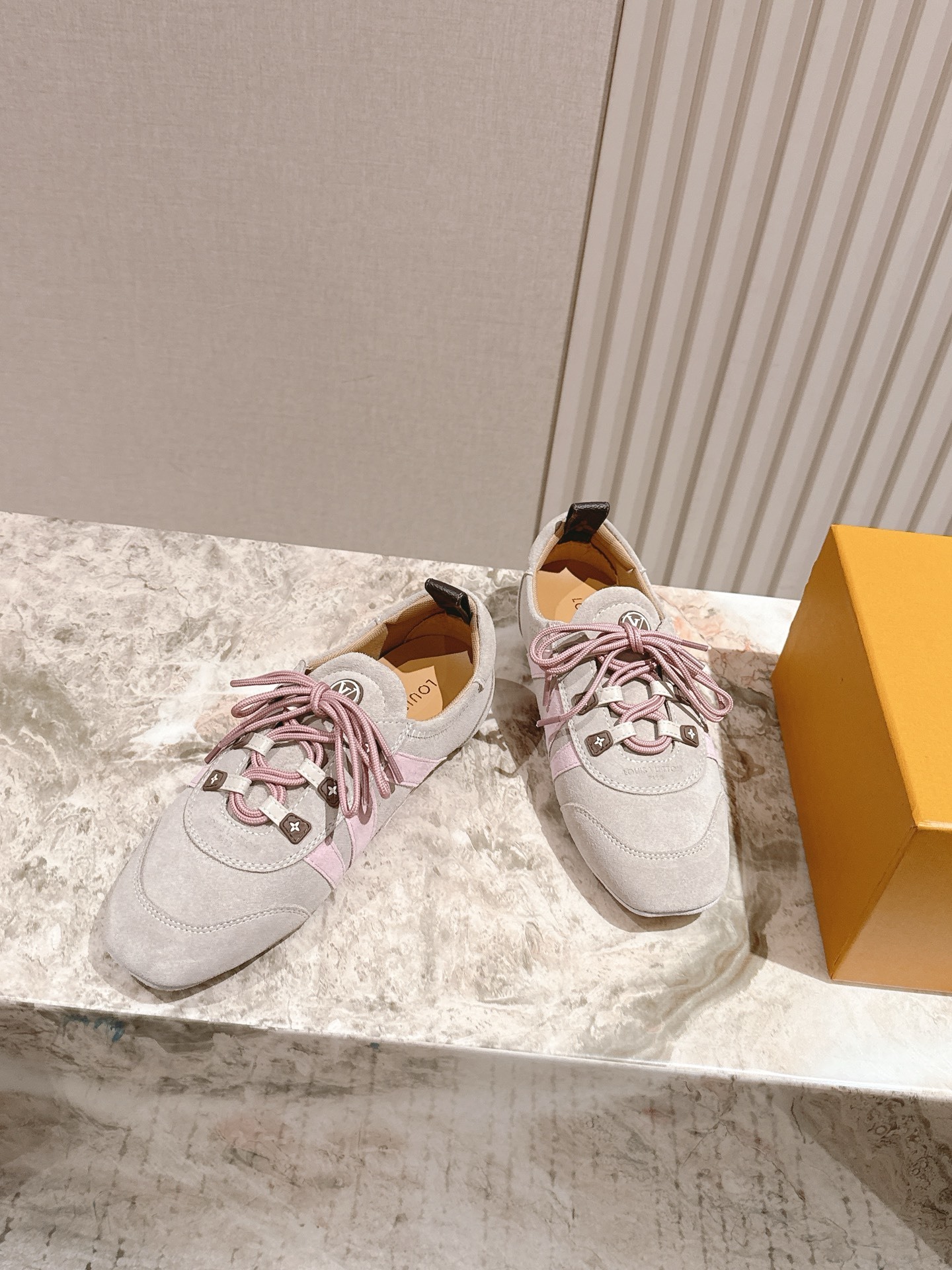 Louis Vuitton Run 55 Women's Sneakers - Grey & Pink Suede Luxury