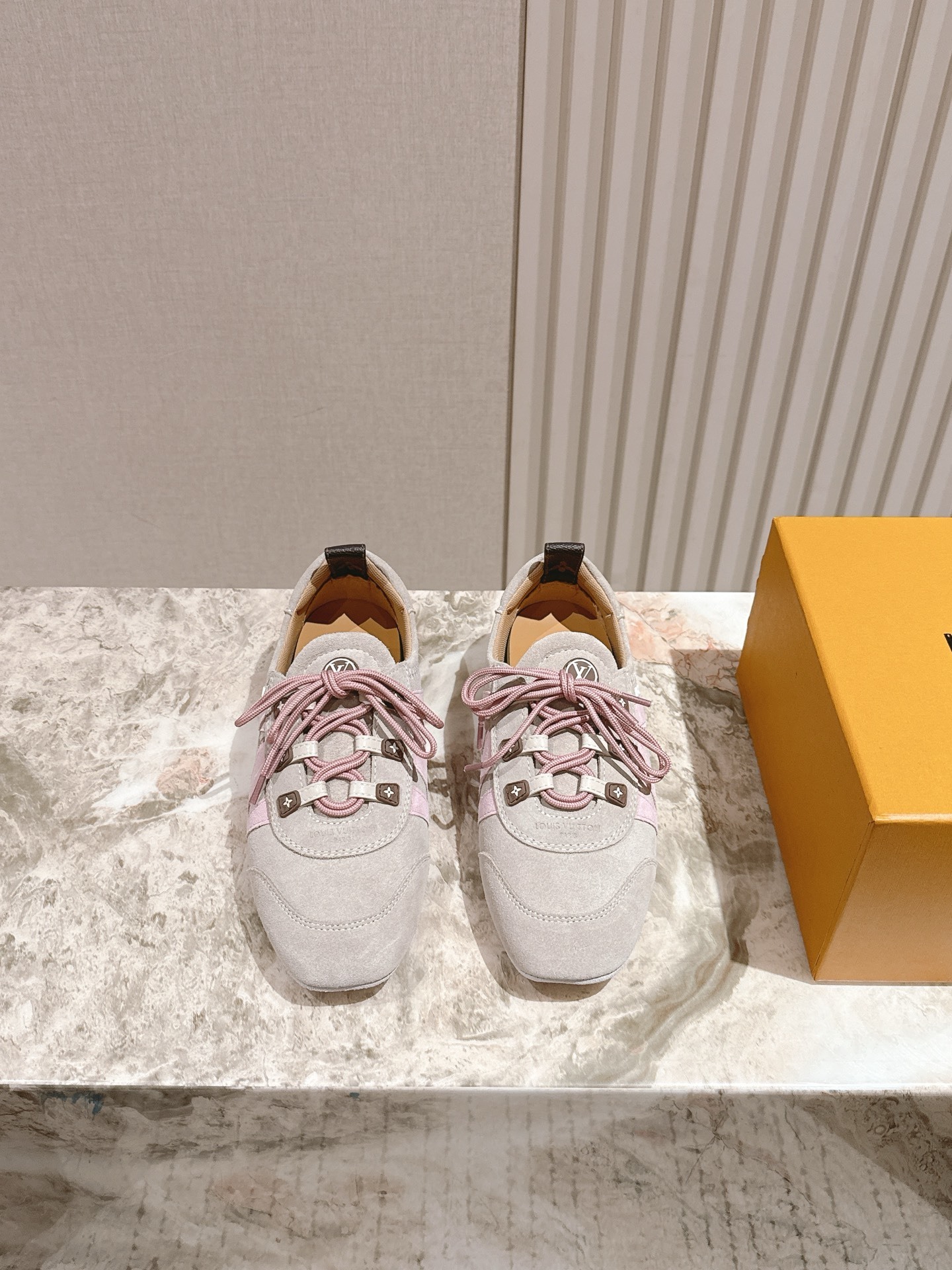 Louis Vuitton Run 55 Women’s Sneakers – Grey & Pink Suede Luxury