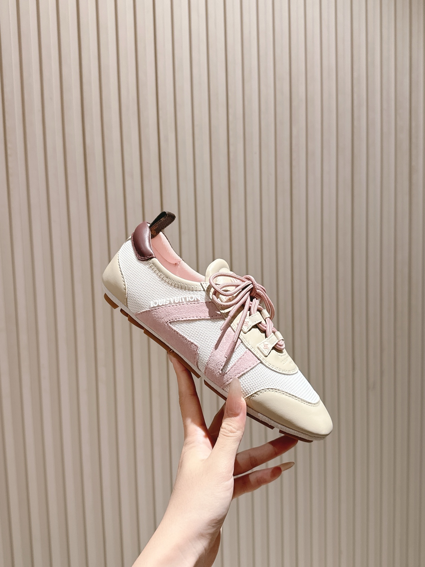 Louis Vuitton Run 55 Women's Sneakers - Pink and Beige Luxury