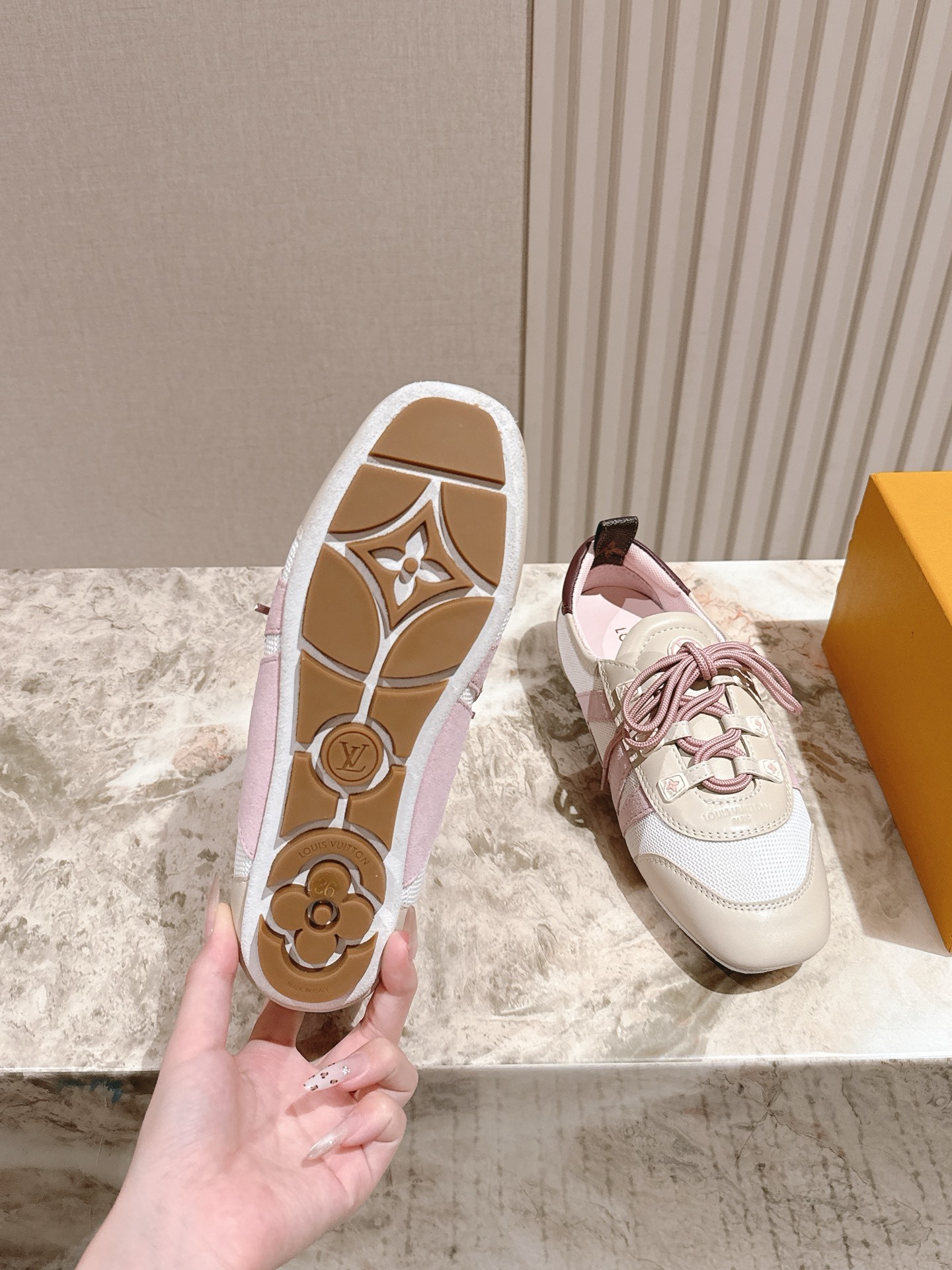 Louis Vuitton Run 55 Women's Sneakers - Pink and Beige Luxury