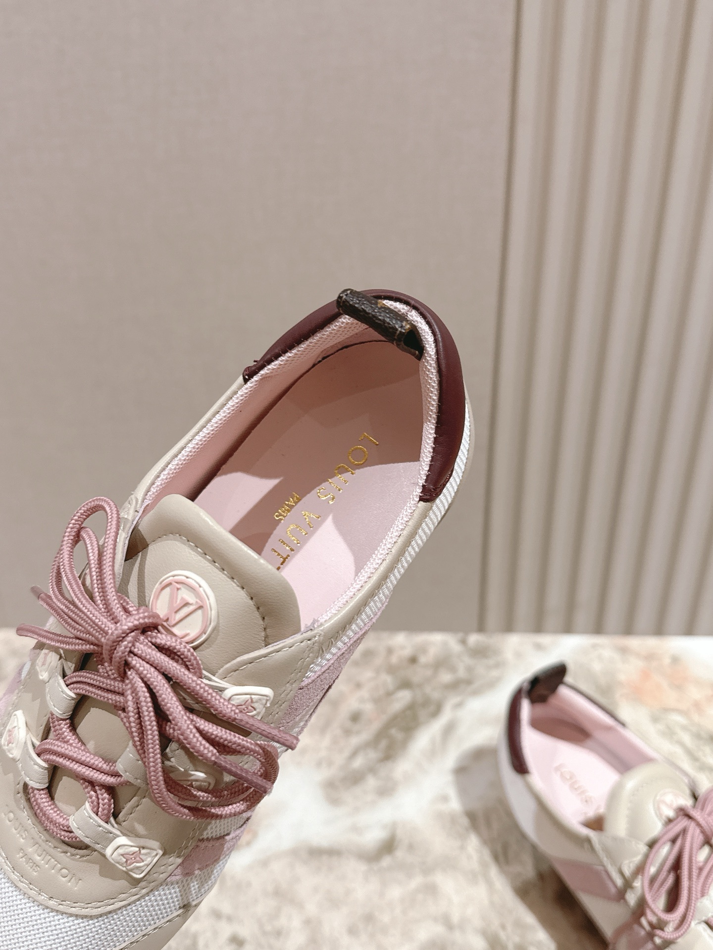 Louis Vuitton Run 55 Women's Sneakers - Pink and Beige Luxury
