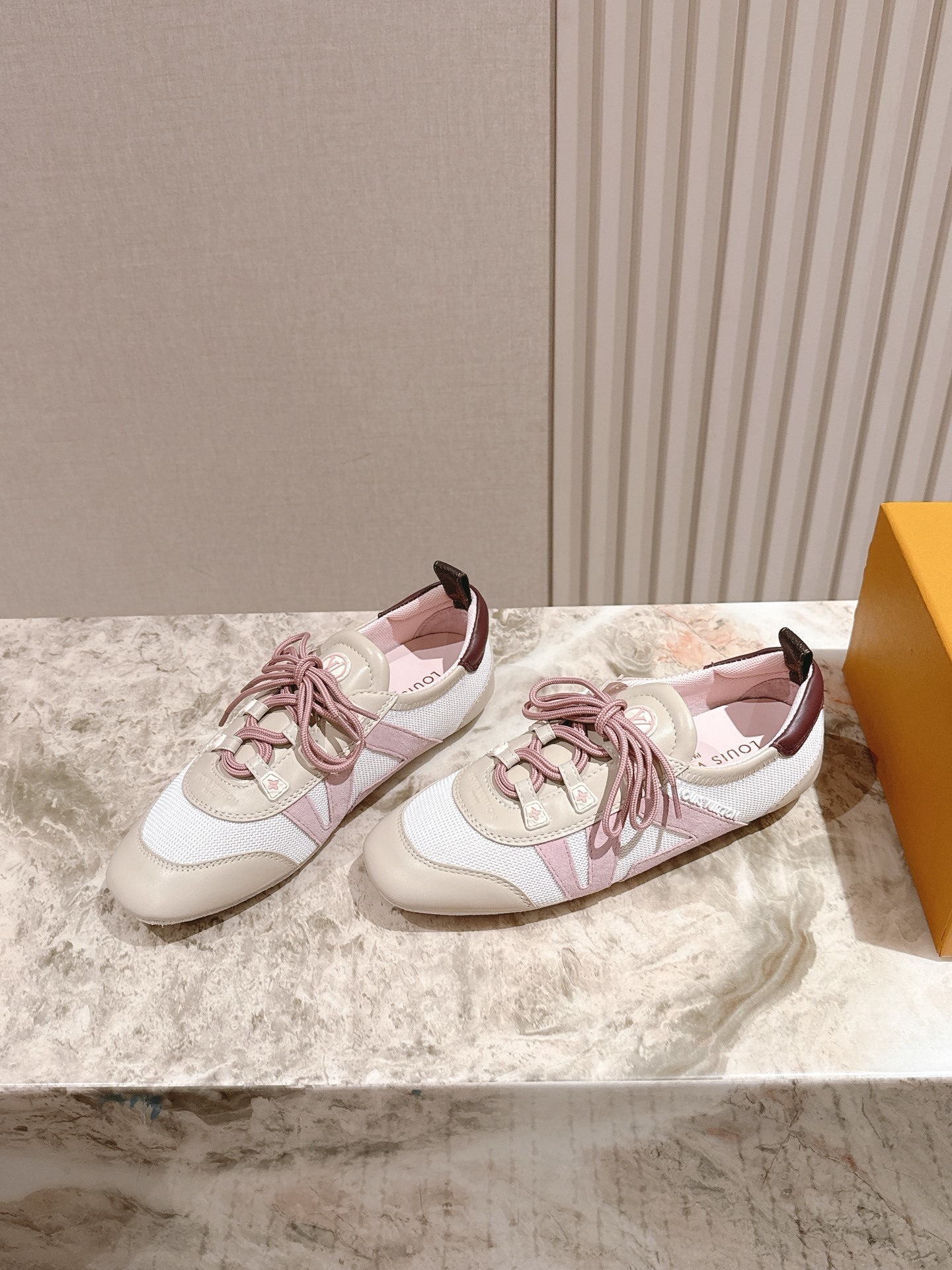 Louis Vuitton Run 55 Women's Sneakers - Pink and Beige Luxury