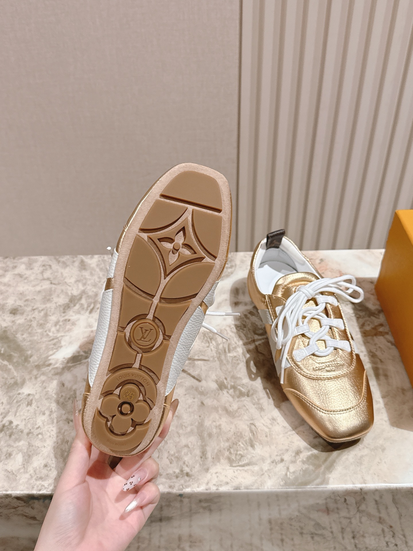 Louis Vuitton Women's Gold Metallic Leather Sneakers