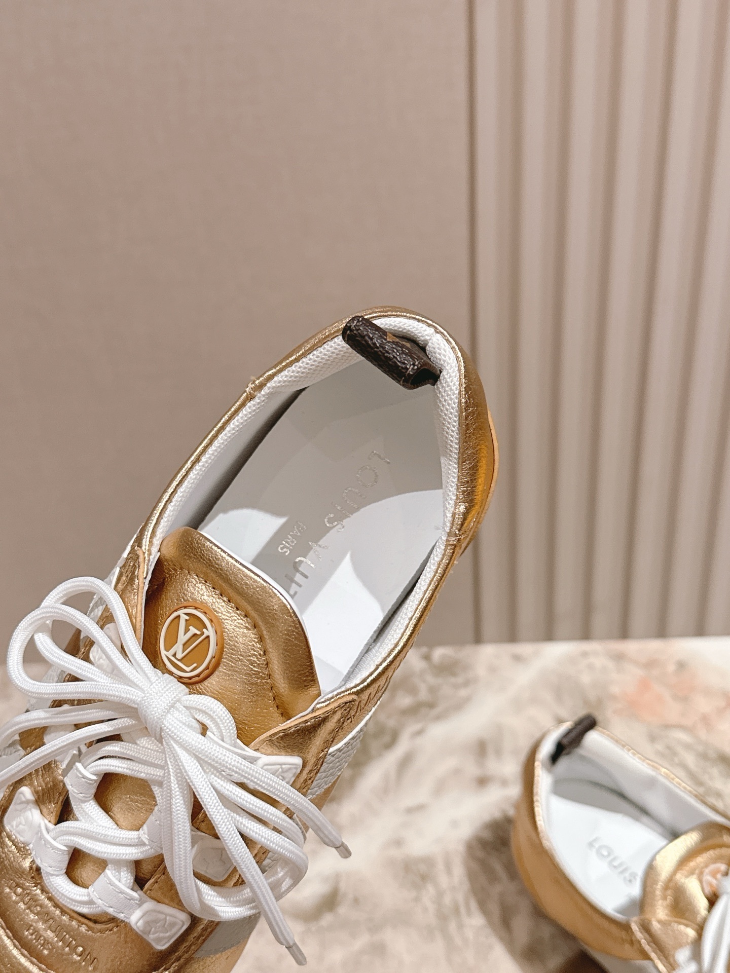 Louis Vuitton Women's Gold Metallic Leather Sneakers