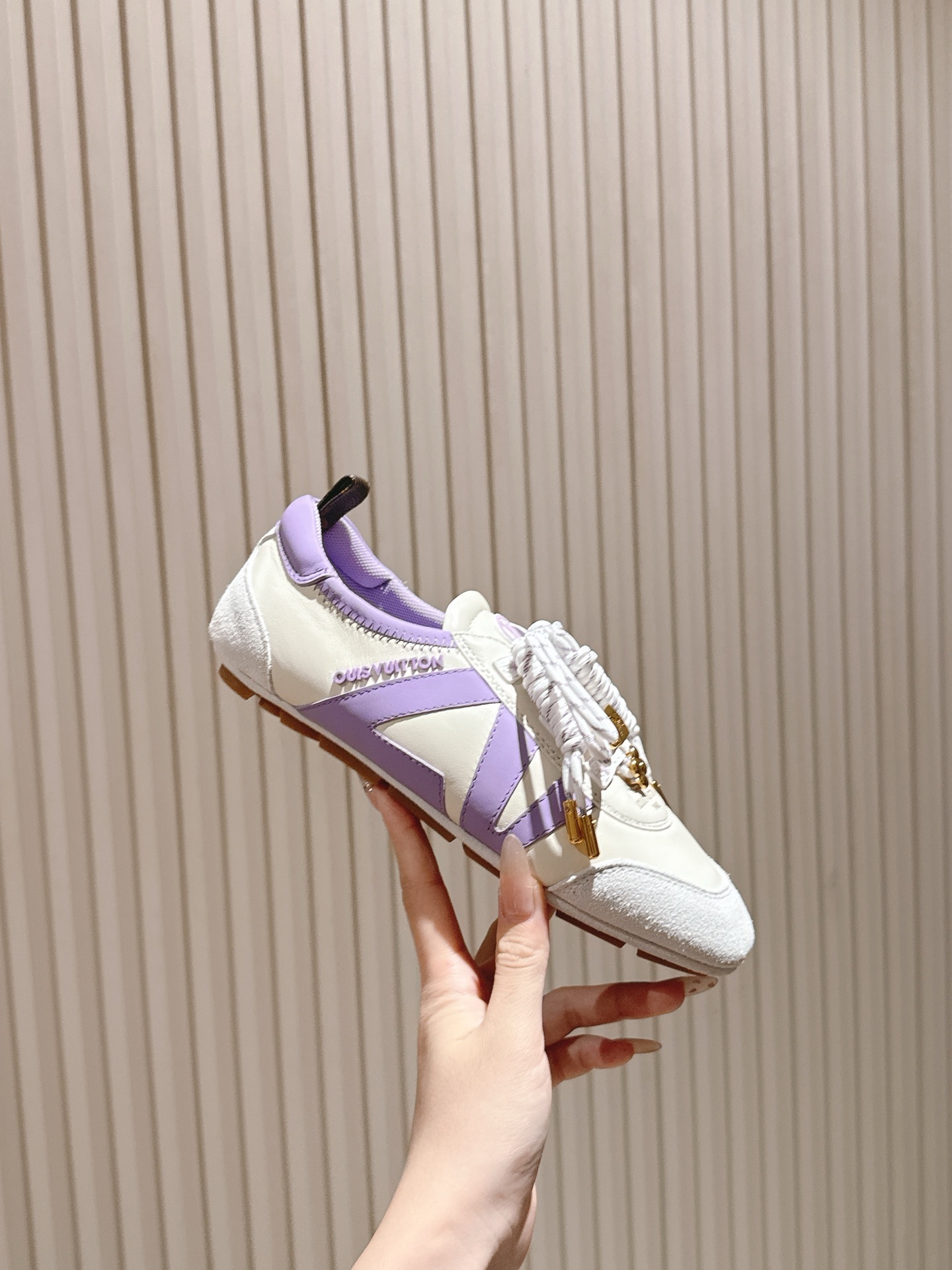 Louis Vuitton Women's White and Lavender Sneakers with Gold Charms