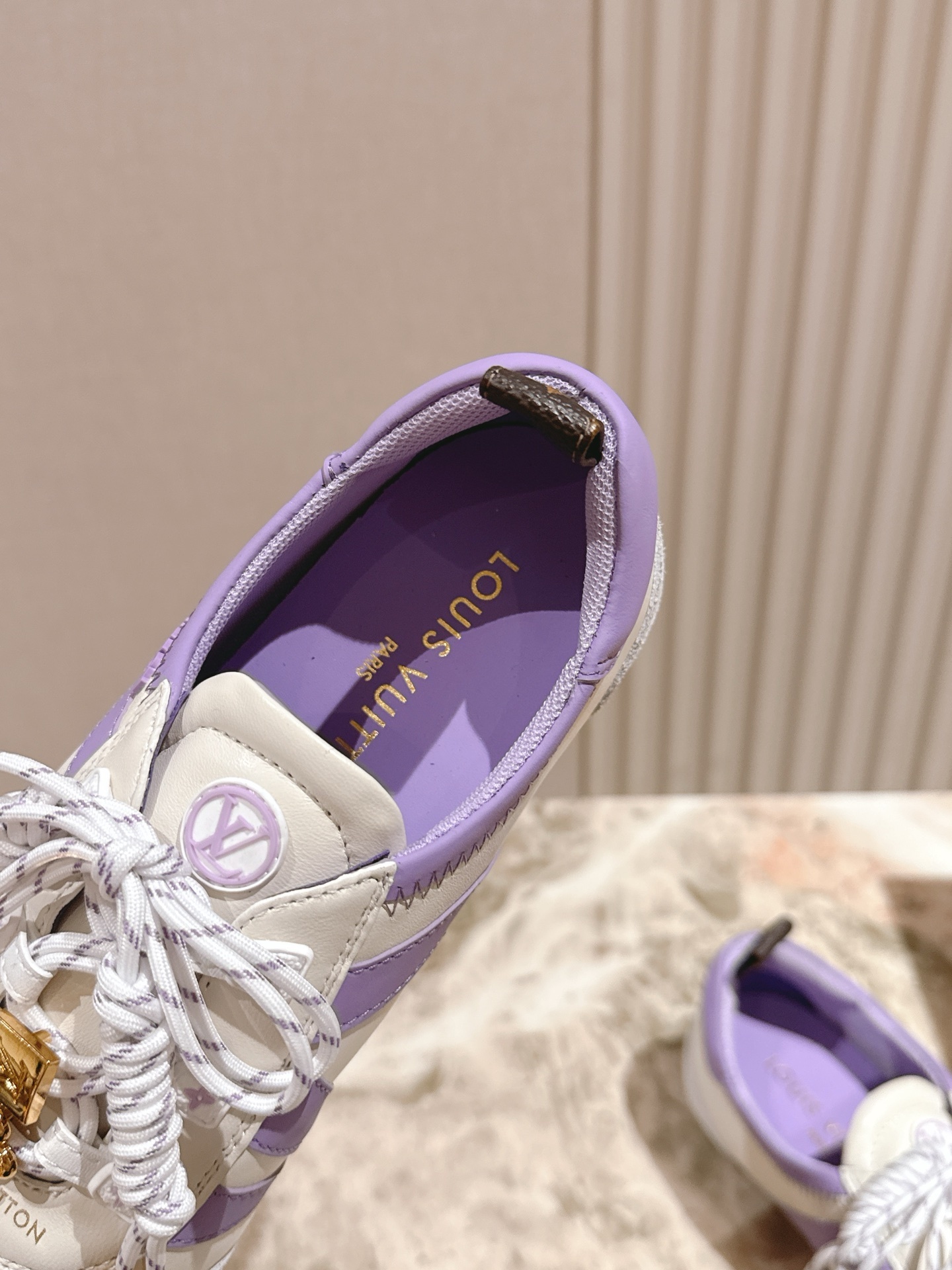 Louis Vuitton Women's White and Lavender Sneakers with Gold Charms