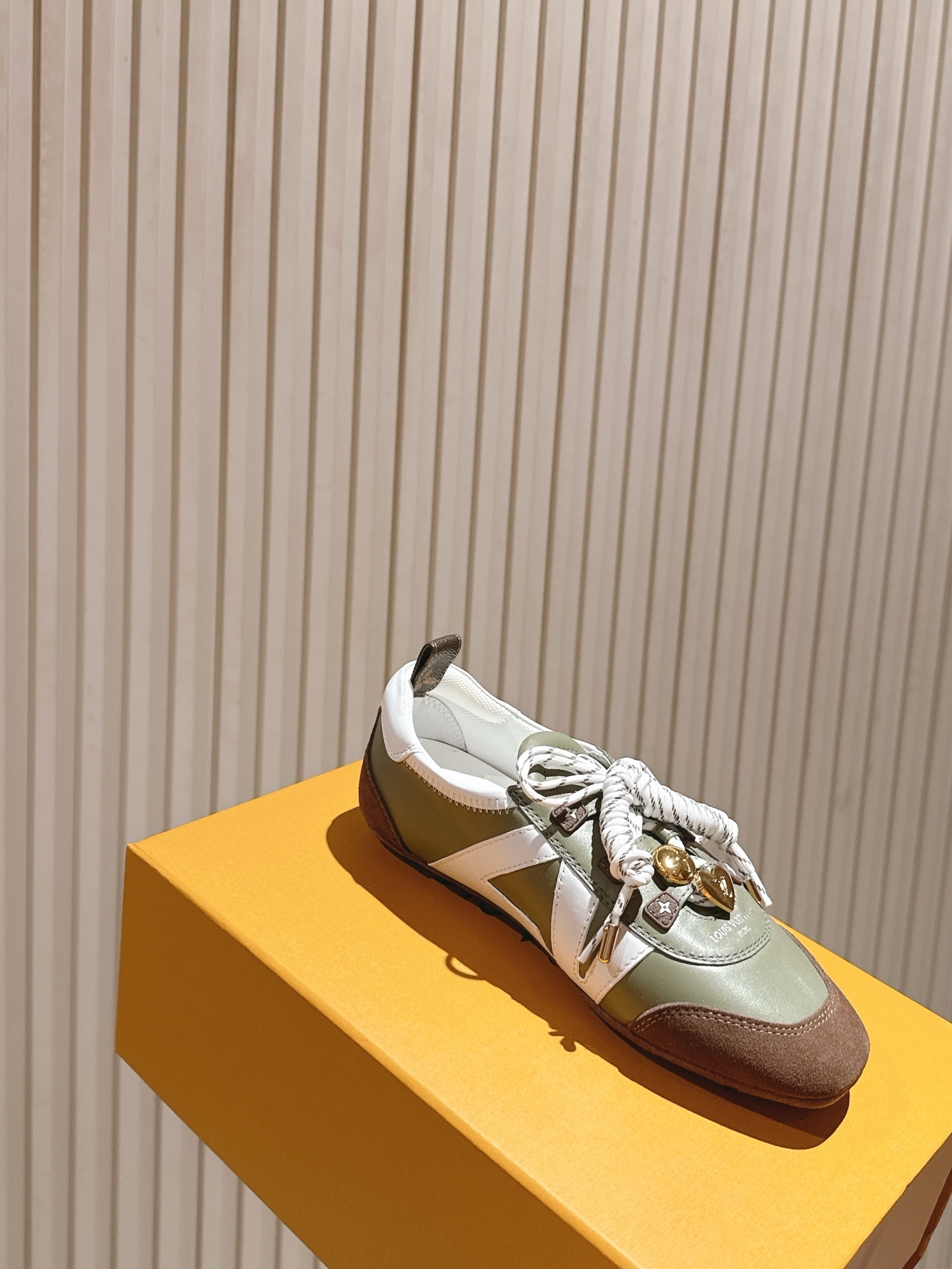 Louis Vuitton Olive Green Leather and Suede Sneakers with Charms