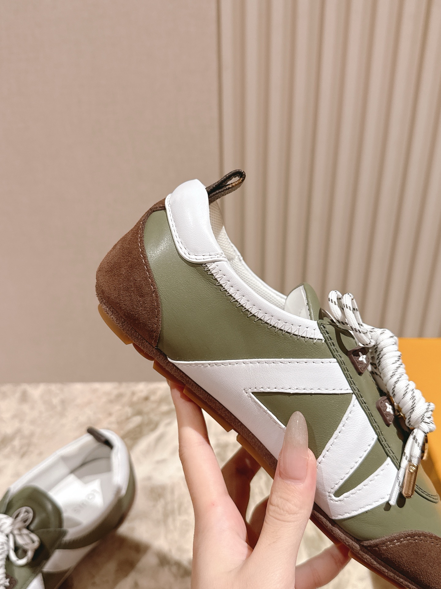 Louis Vuitton Olive Green Leather and Suede Sneakers with Charms