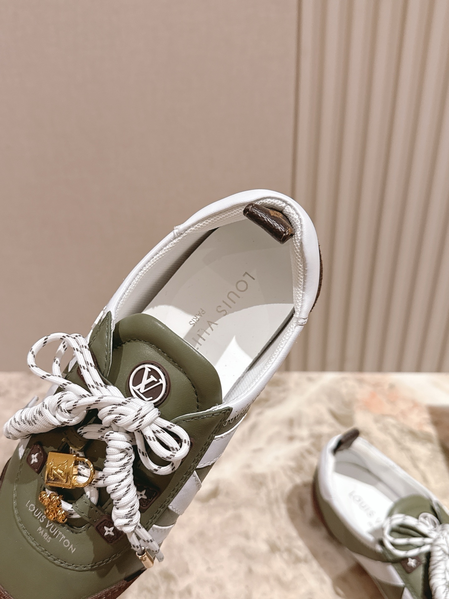 Louis Vuitton Olive Green Leather and Suede Sneakers with Charms