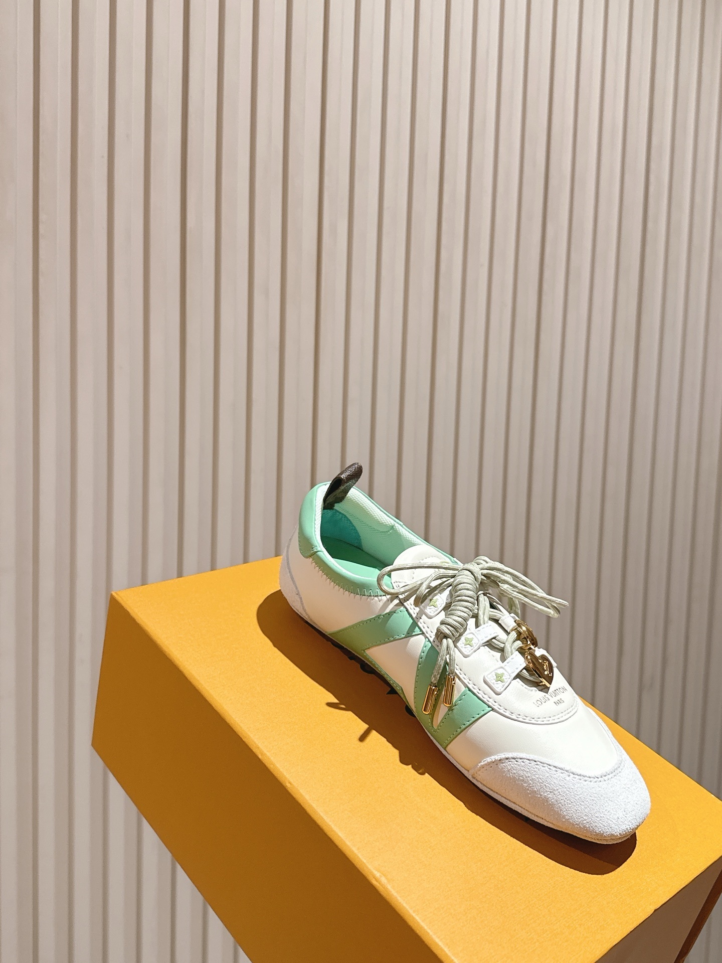 Louis Vuitton Mint Green & White Leather Sneakers with Gold Charms