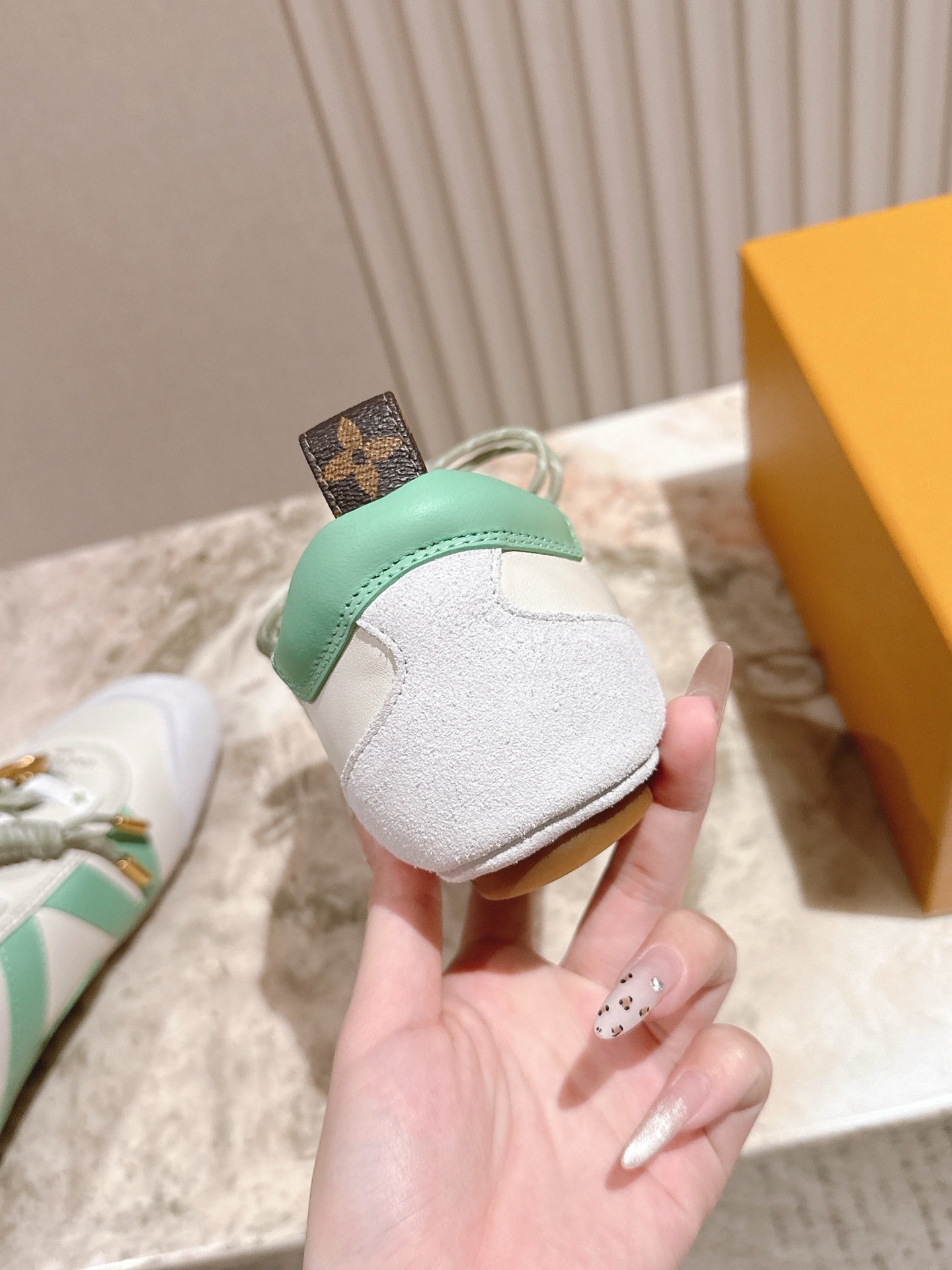 Louis Vuitton Mint Green & White Leather Sneakers with Gold Charms