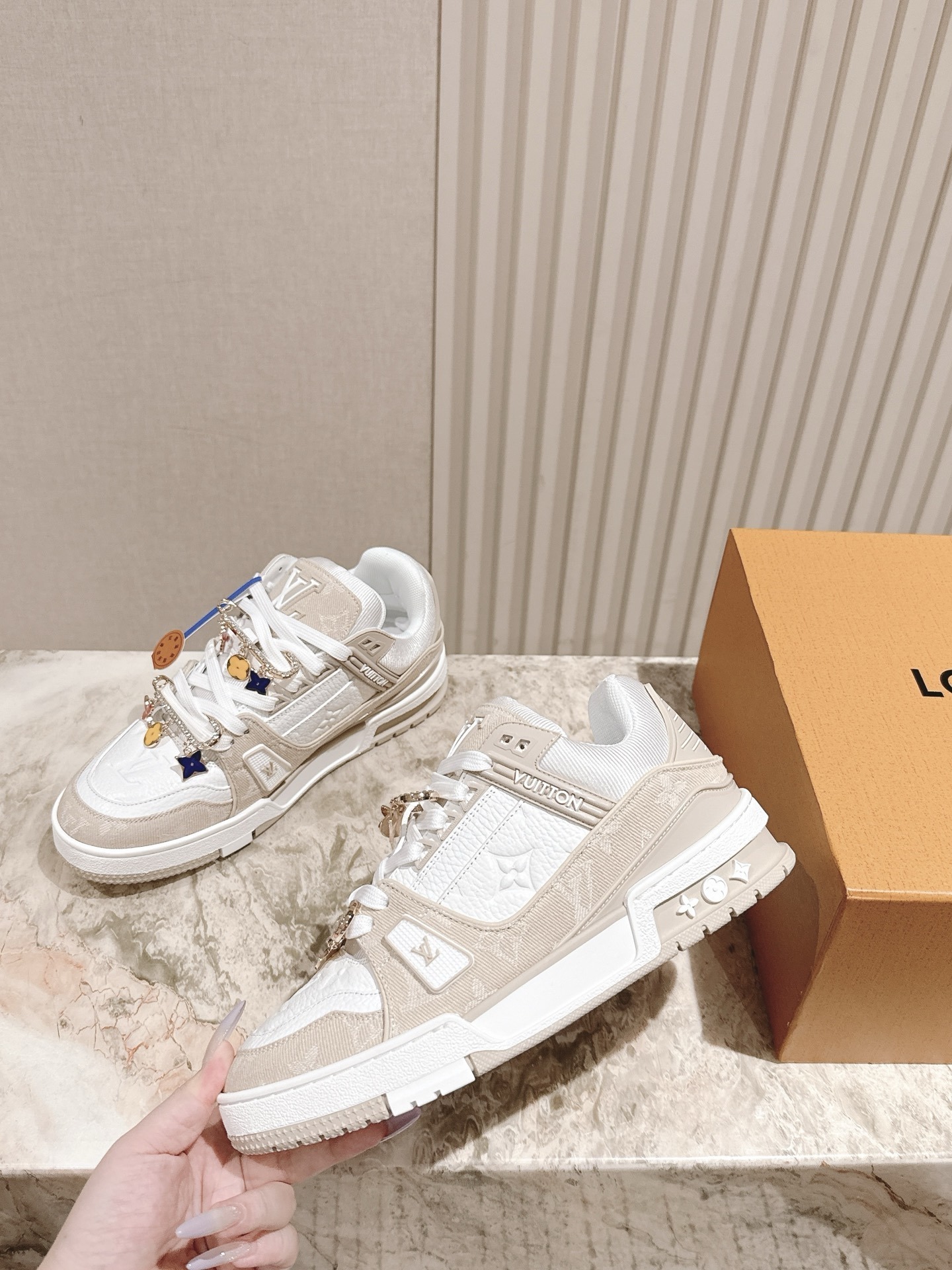 Louis Vuitton Trainer Sneakers with Monogram Flower Charms