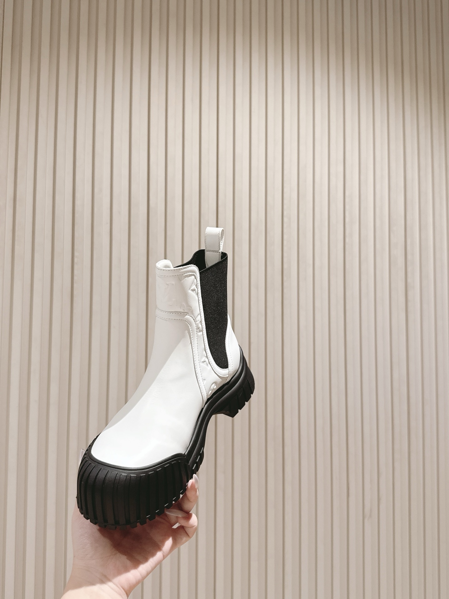 Louis Vuitton White Leather Ankle Boots with Black Chunky Platform