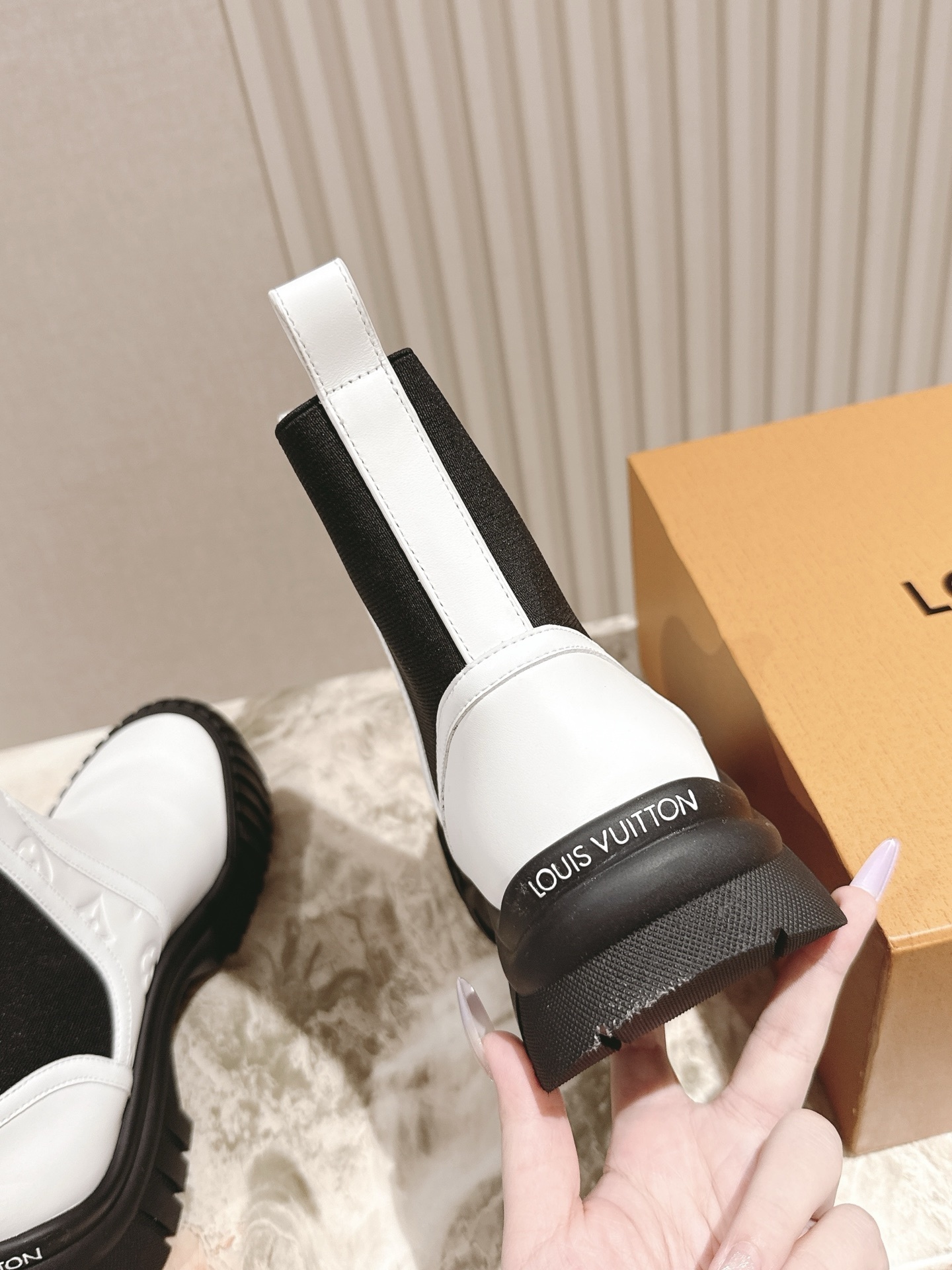 Louis Vuitton White Leather Ankle Boots with Black Chunky Platform