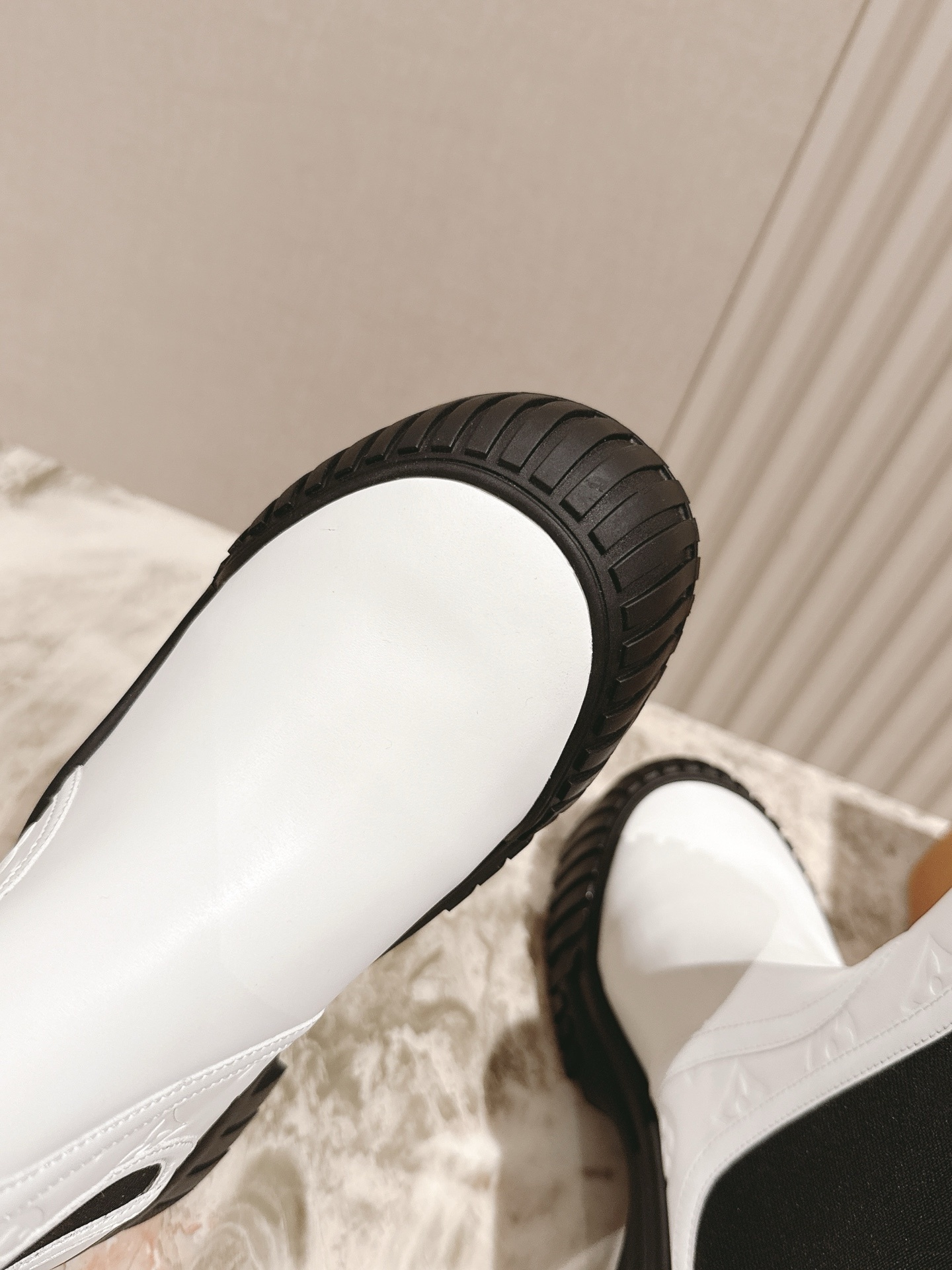 Louis Vuitton White Leather Ankle Boots with Black Chunky Platform