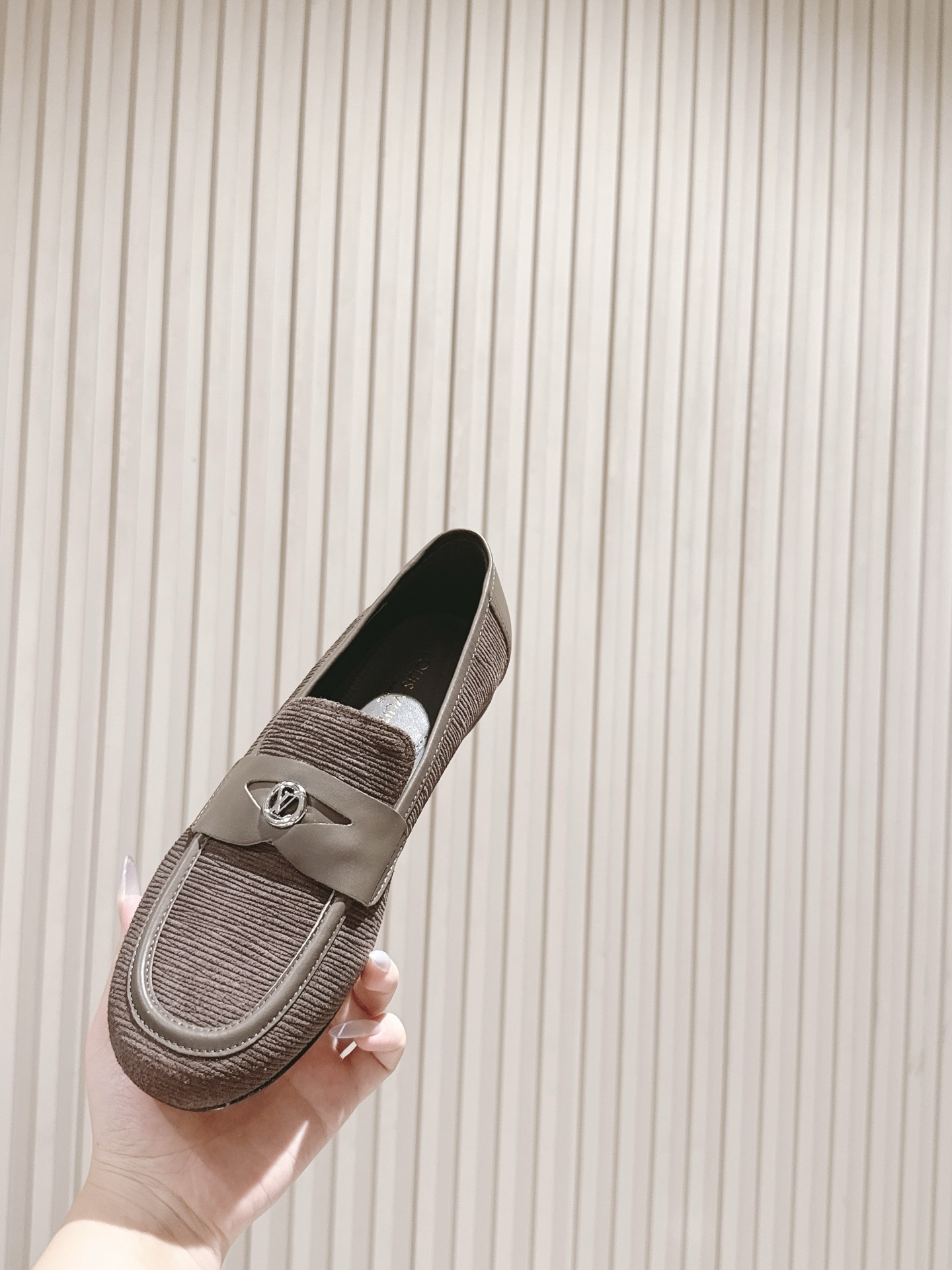 Louis Vuitton Men's Corduroy Loafers in Taupe Gray - Luxury Slip-Ons