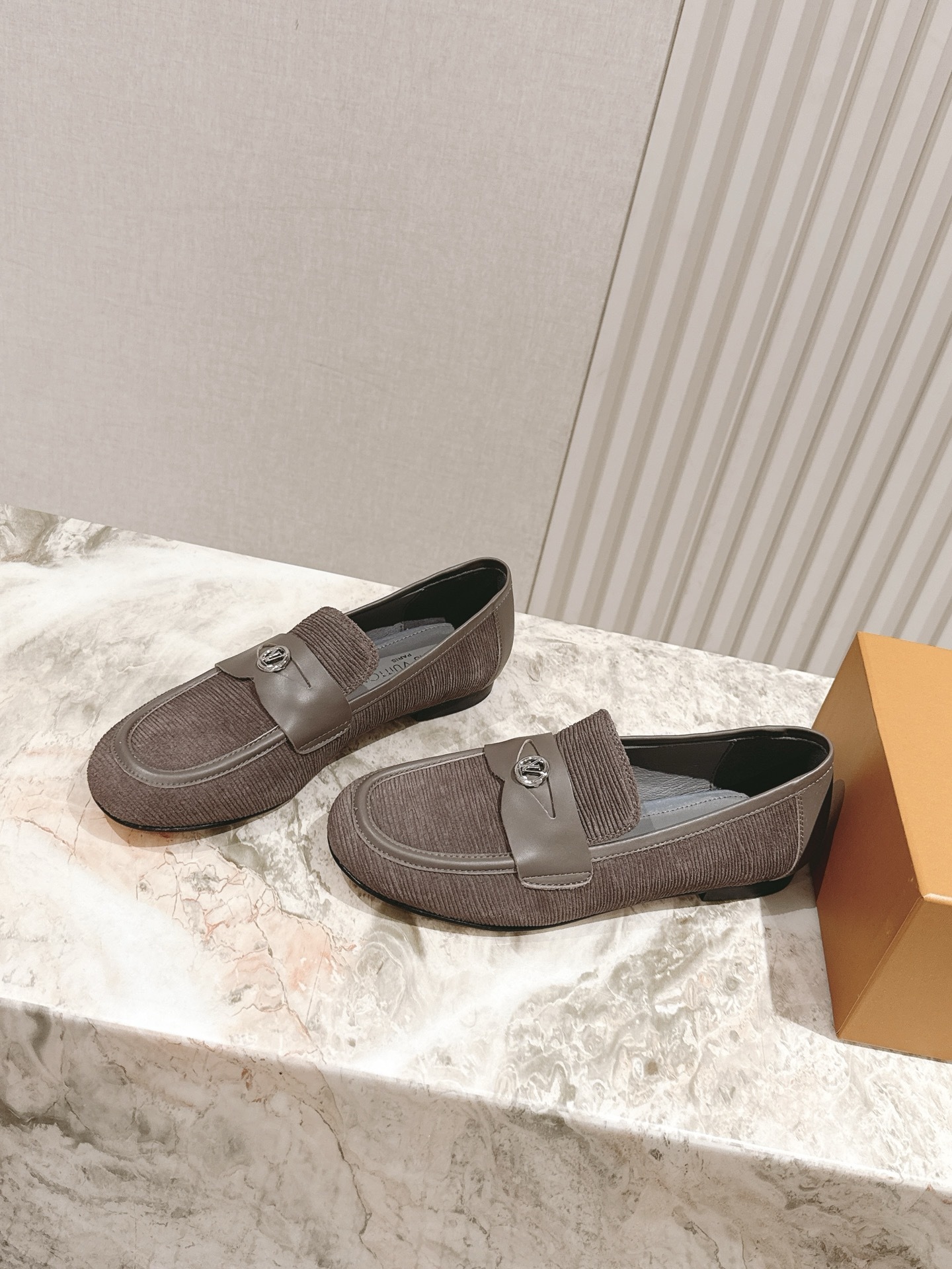 Louis Vuitton Men's Corduroy Loafers in Taupe Gray - Luxury Slip-Ons